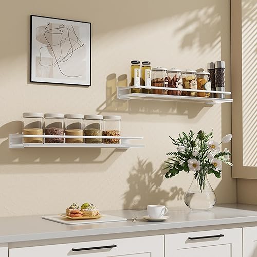 Miniatura 5 de Estantes flotantes de acrílico para baño, juego de 2, estantes montados en la pared adecuados para lavabo, cocina, lavandería, granja, para