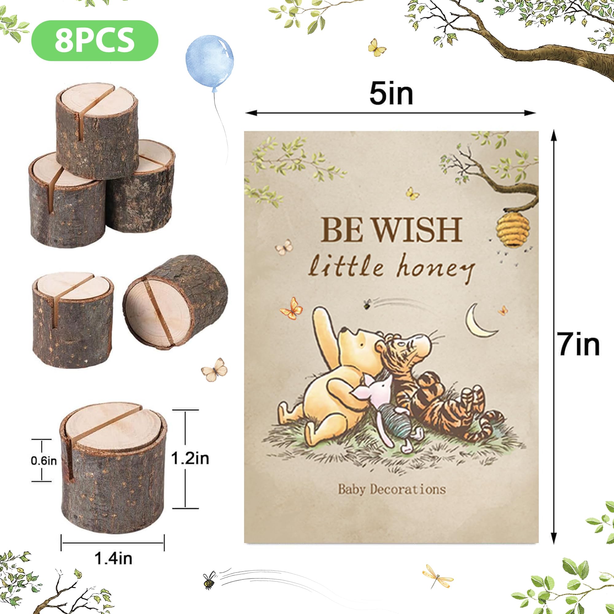 FOLNESH 8Pcs Winnie Baby Shower Centerpieces Wooden Stands for Kidss Pink Classic Party Table Decorations Double Side Winnie Themed Party Supplies Vintage Winnie party Favors