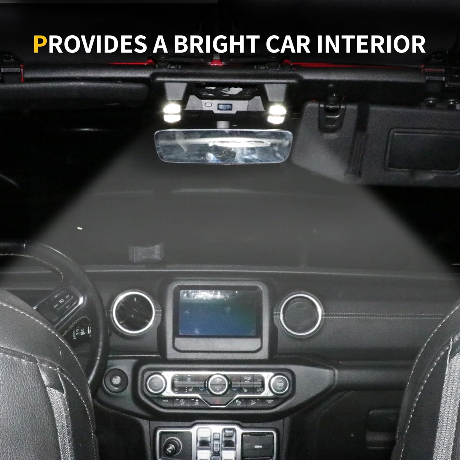 LED Interior Dome Lights Front Seat Roof Reading Light Compatible with 2018-2023 Jeep Wrangler JL 4XE Gladiator JT Accessories Overhead Map Light Ceiling Lamp, 5980K White 24 LEDs