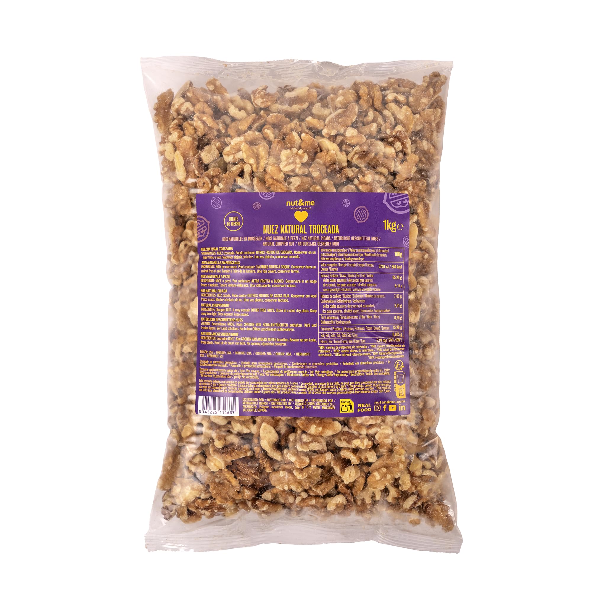 nut&me Walnusskerne 1 kg | Walnüsse ohne Schale | Reich an Omega-3-Fettsäuren | Ideal als gesunder Snack | ohne Zusatzstoffe | Vegan | Glutenfrei |Grob gehackte