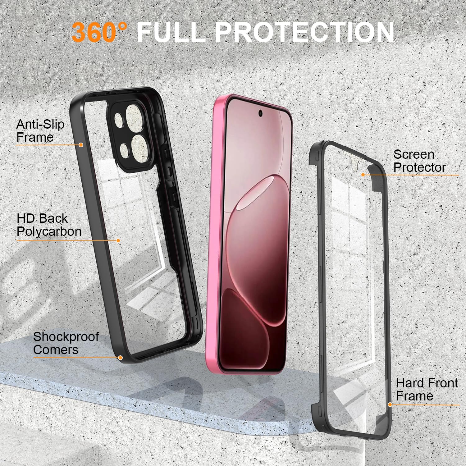 Custodia Per Oppo A6 Pro 5G – Cover Antiurto Con Protezione Schermo Integrata, Trasparente E Ultra Sottile In Silicone E Policarbonato, Nera - 3