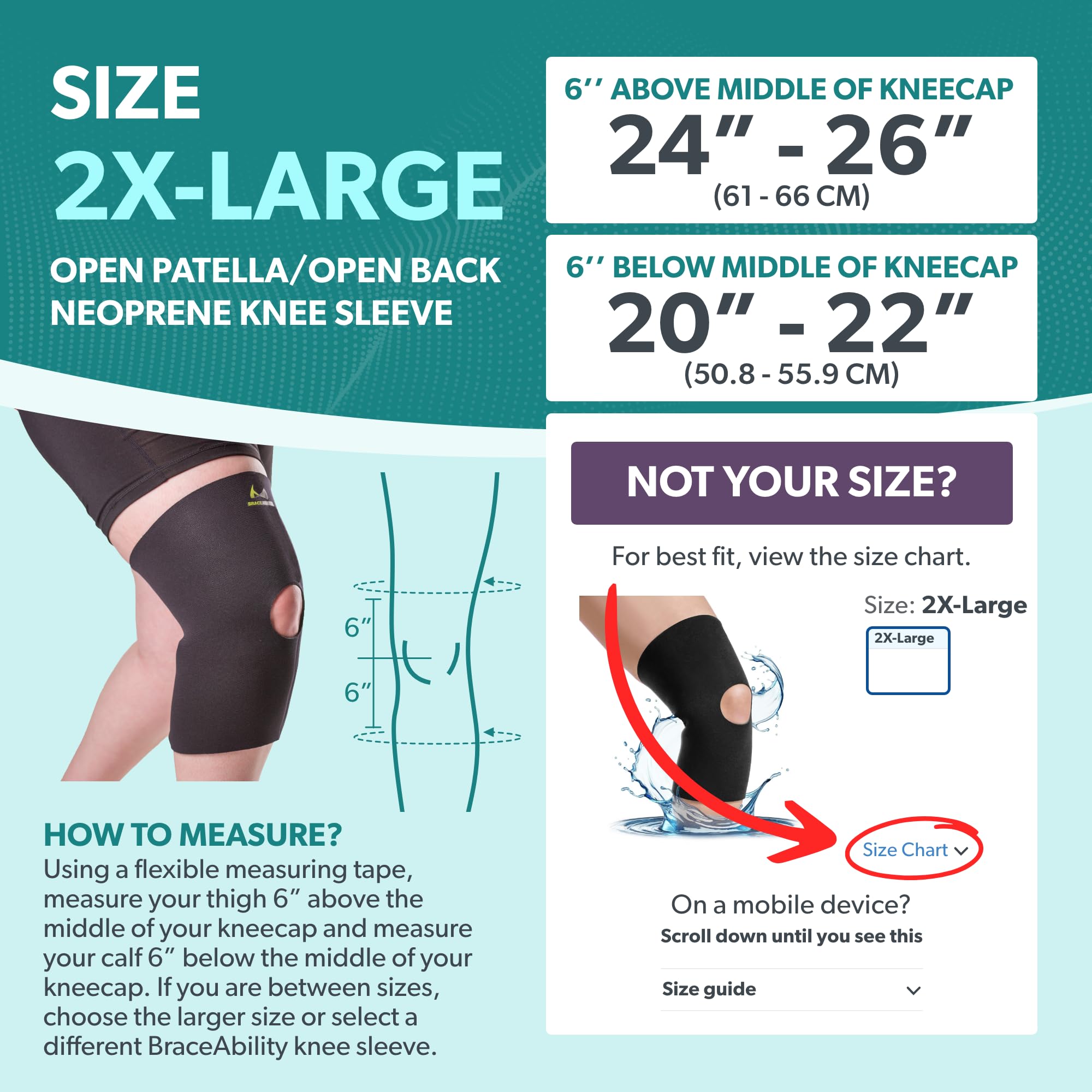 BraceAbility Open Patella/Open Back Neoprene Knee Sleeve | Water
