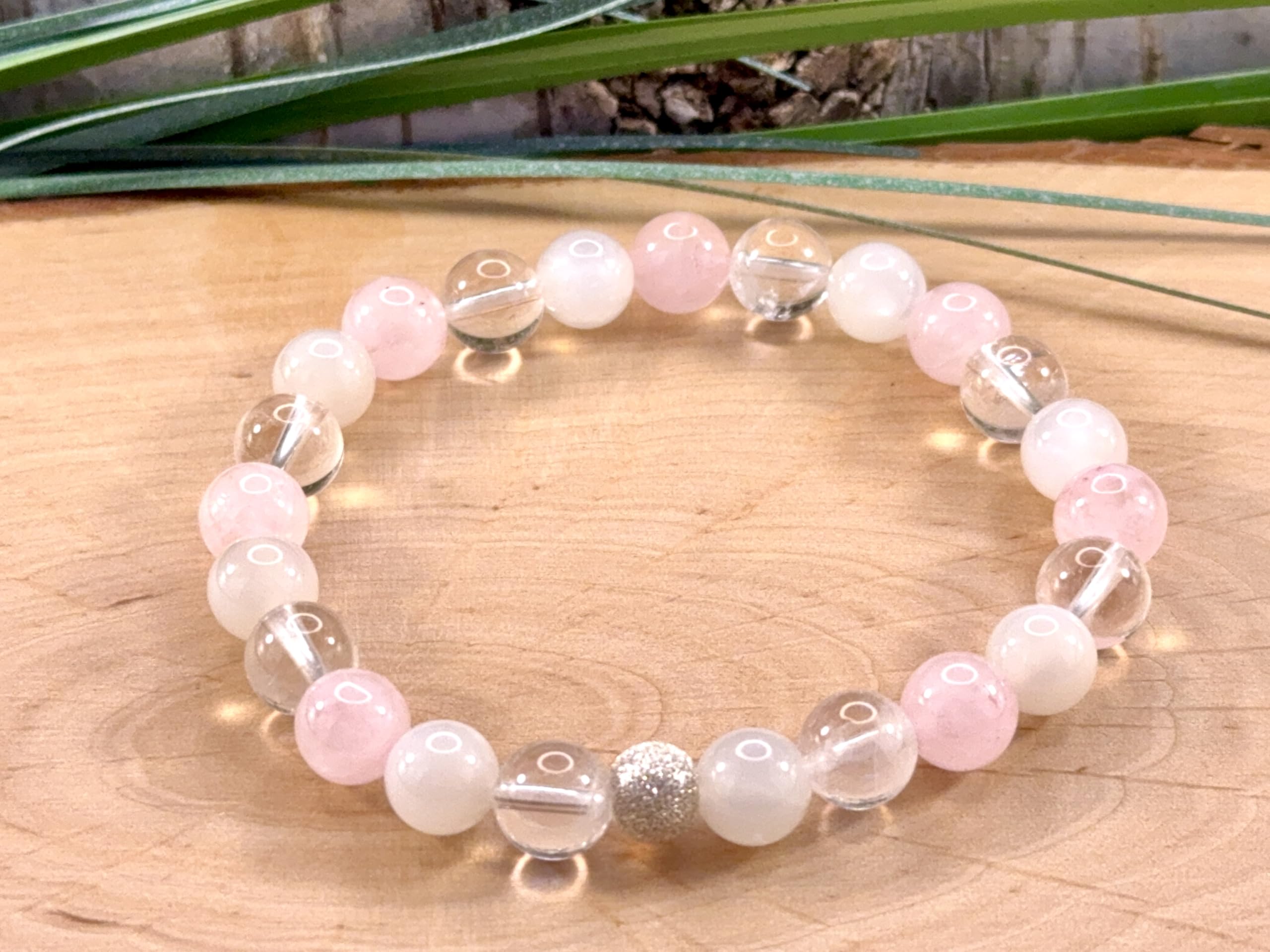 Kraftarmband Edelsteine 6 mm - Spiritueller Begleiter aus 3 verschiedenen Kraftsteinen, facettierte Sterling Silber Perle in Silber Gold oder Roségold - Support Armband - Handmade anpassbar