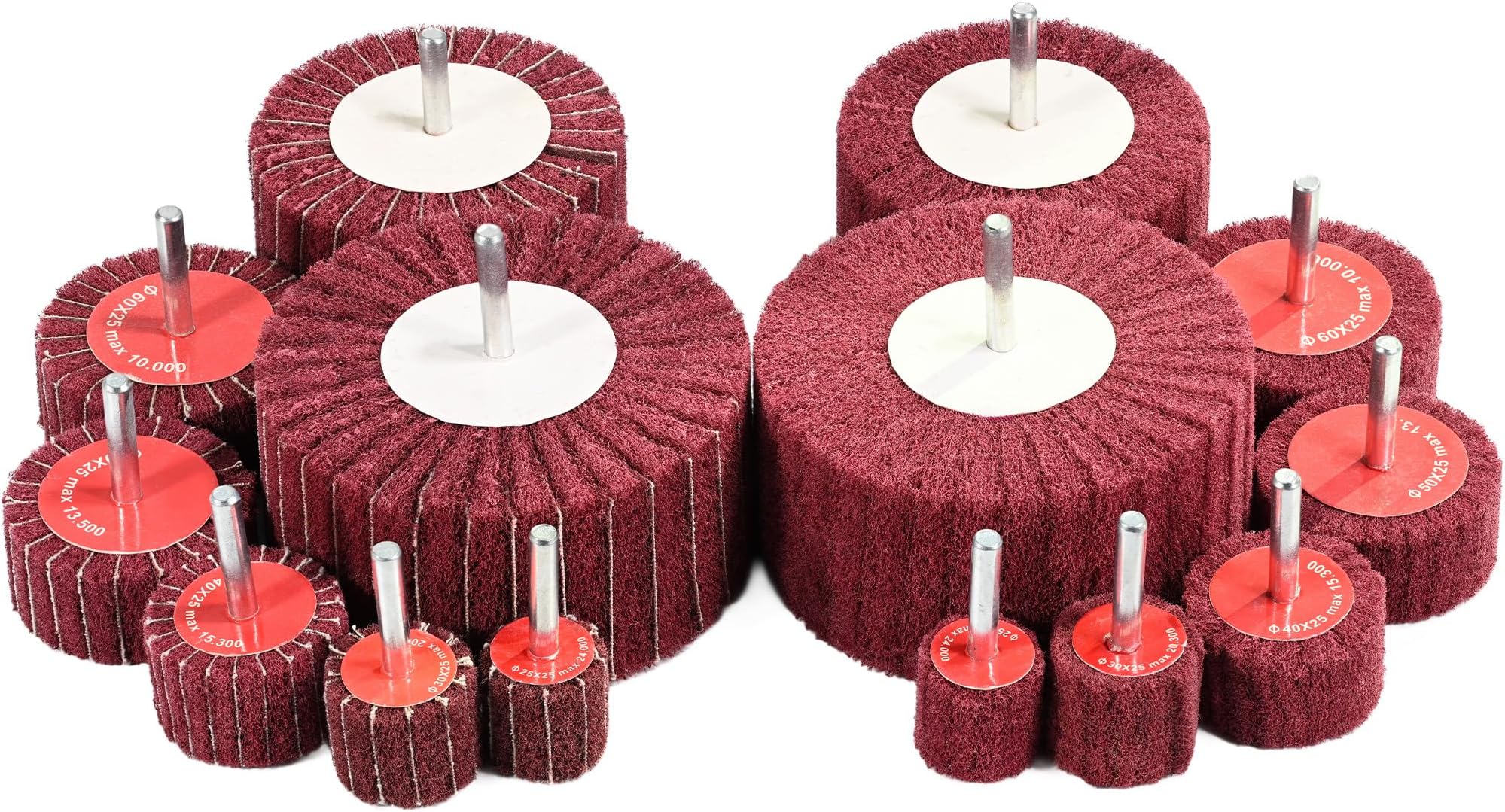 14 Pack Flap Buffing Wheel, 7 Sizes Abrasive Flap Disc, 1/4” Shank Buffing Flap Wheel for Rust Removing Cleaning Sanding Woodworking Metal Polishing Drills Impact Drivers