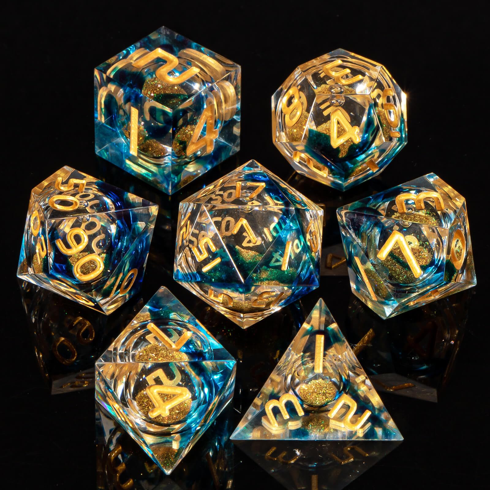 KERWELLSI Liquid Core Resin DND Dice Set D&D with Gifts Box, Sharp Edged Dungeons and Dragons Polyhedral & RPG Dice - Image 3