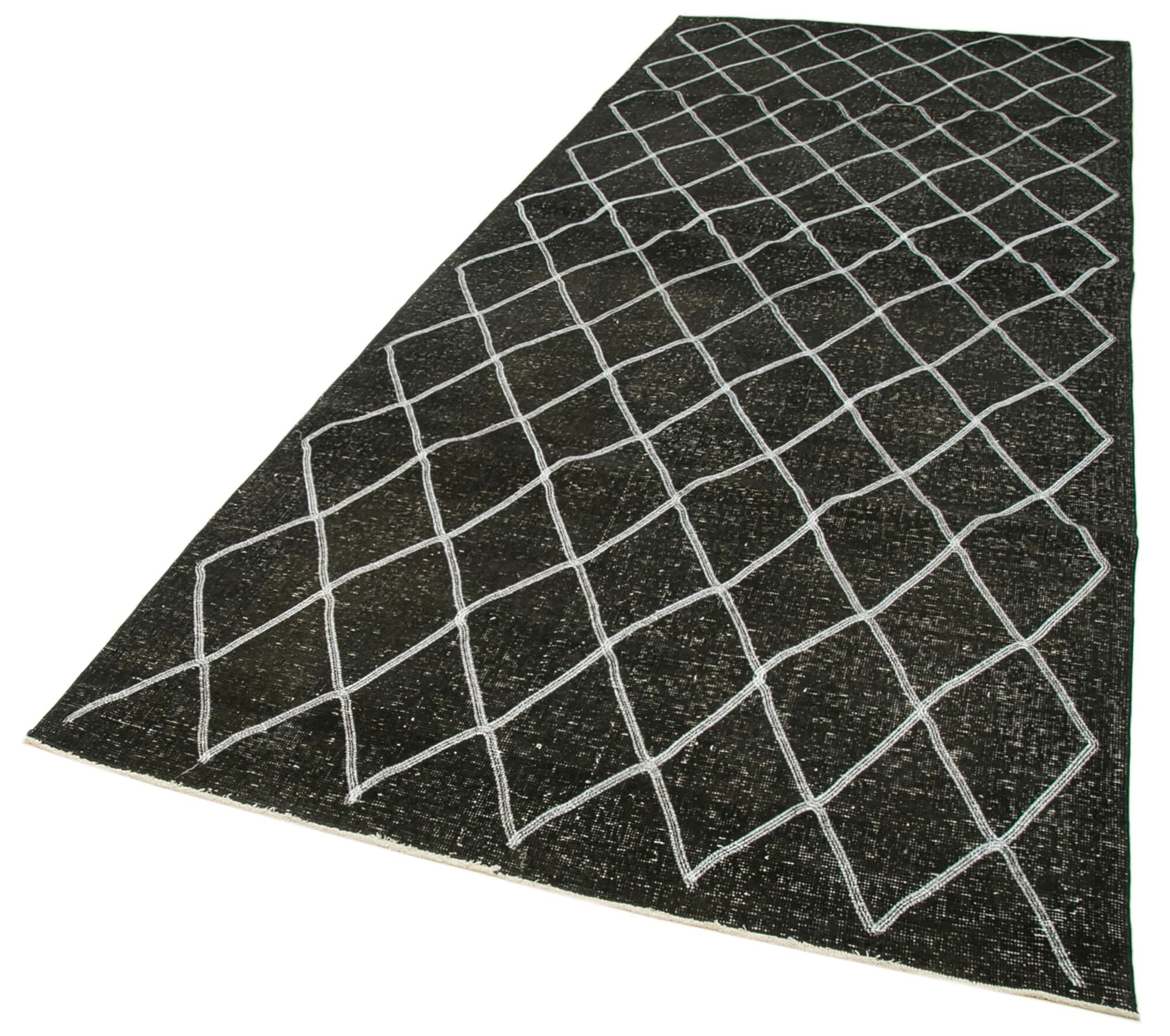 49 x 128 - 146 x 387 Cm Geometric Carpet Black Geometric Bohemian Wool Cotton Handmade Handknotted Vintage