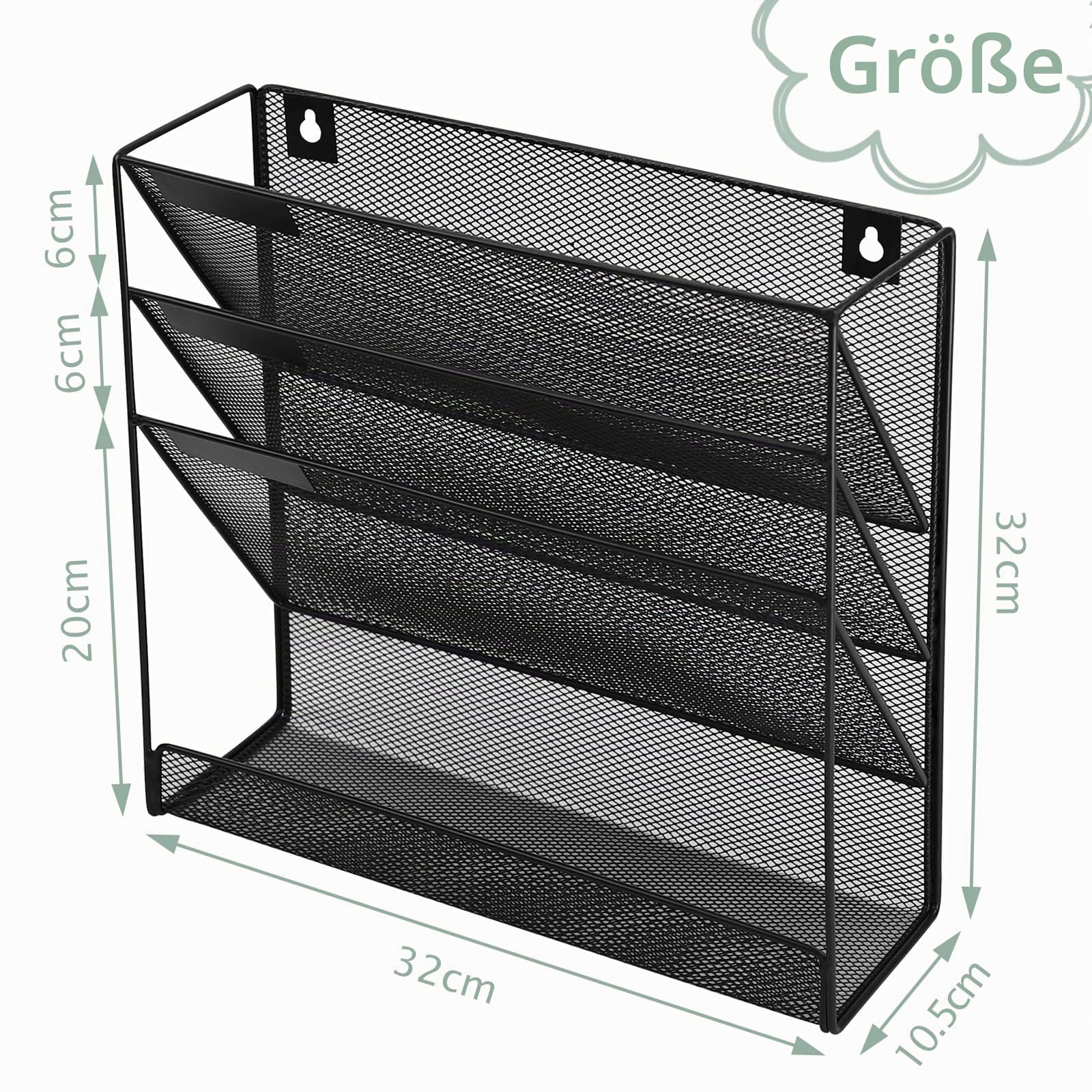 4 Fächer Zeitschriften Wandhalter aus Metall, Zeitschriftenhalter Wand, Prospektspenderset und Wandablagefächer für Büro Organizer & Ablage, Schwarz