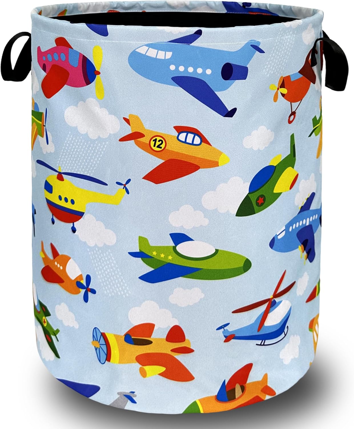 Cartoon Plane Laundry Hamper Foldable With Handles Colorful Tote Bag Universal Oxford Cloth Funny Laundry Basket Clothes Toy Storage Bucket 18.9" x 16.5" For Bathroom/Laundry/Bedroom