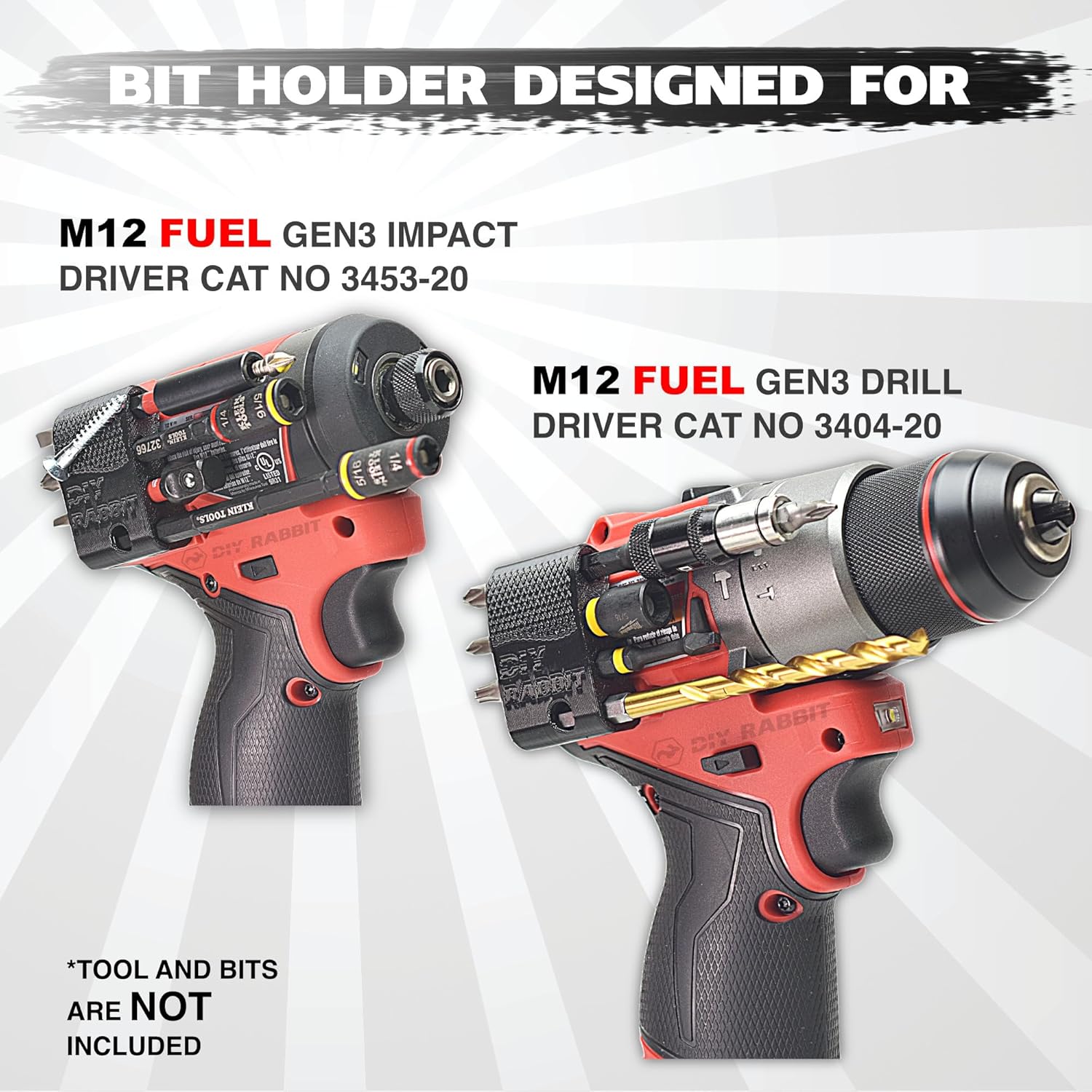 Milwaukee Bit Holder for M12 Gen 3 Fuel Impact Drivers with 7 Magnetic 1/4 Hex Bit Set Organizer. Custom Made for M12 Fuel 3453-20 & 3404-20 - M12 Tools Accessories