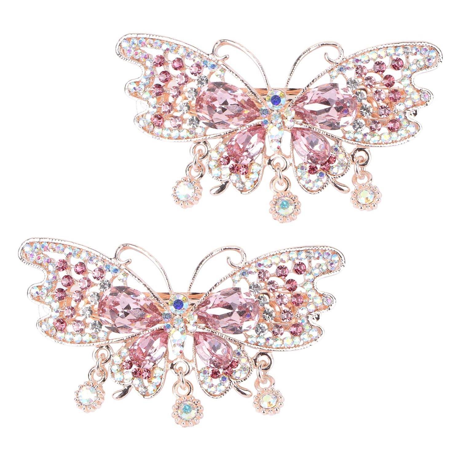 Beaupretty 2pcs Pink Crystal Butterfly Hair Clip