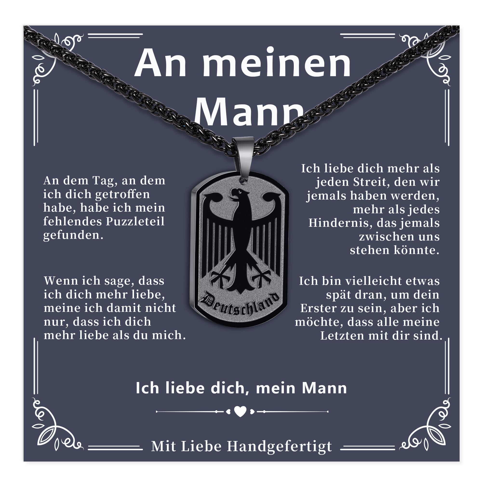 Halora Deutschland Kette Adler Herren, Edelstahl Bundesadler Halskette Männer Schmuck Geschenke für Männer Teenager Jungs Bruder, 60CM