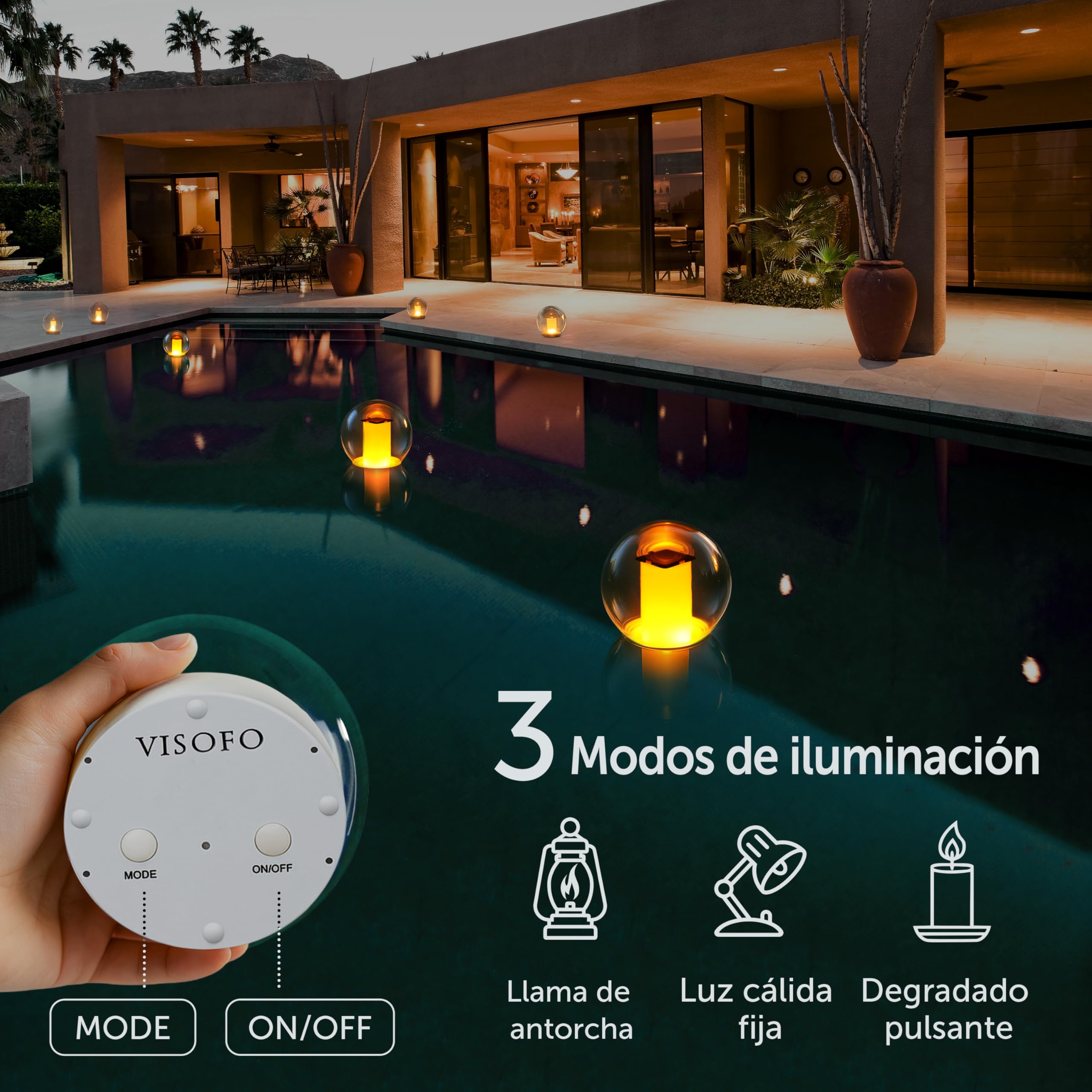 VISOFO Luces solares flotantes para piscina, impermeables, para exteriores, farolillos parpadeantes, decoración de paisaje, bolas luminosas para piscina, spa, dormitorio, decoración nocturna (1 unidad