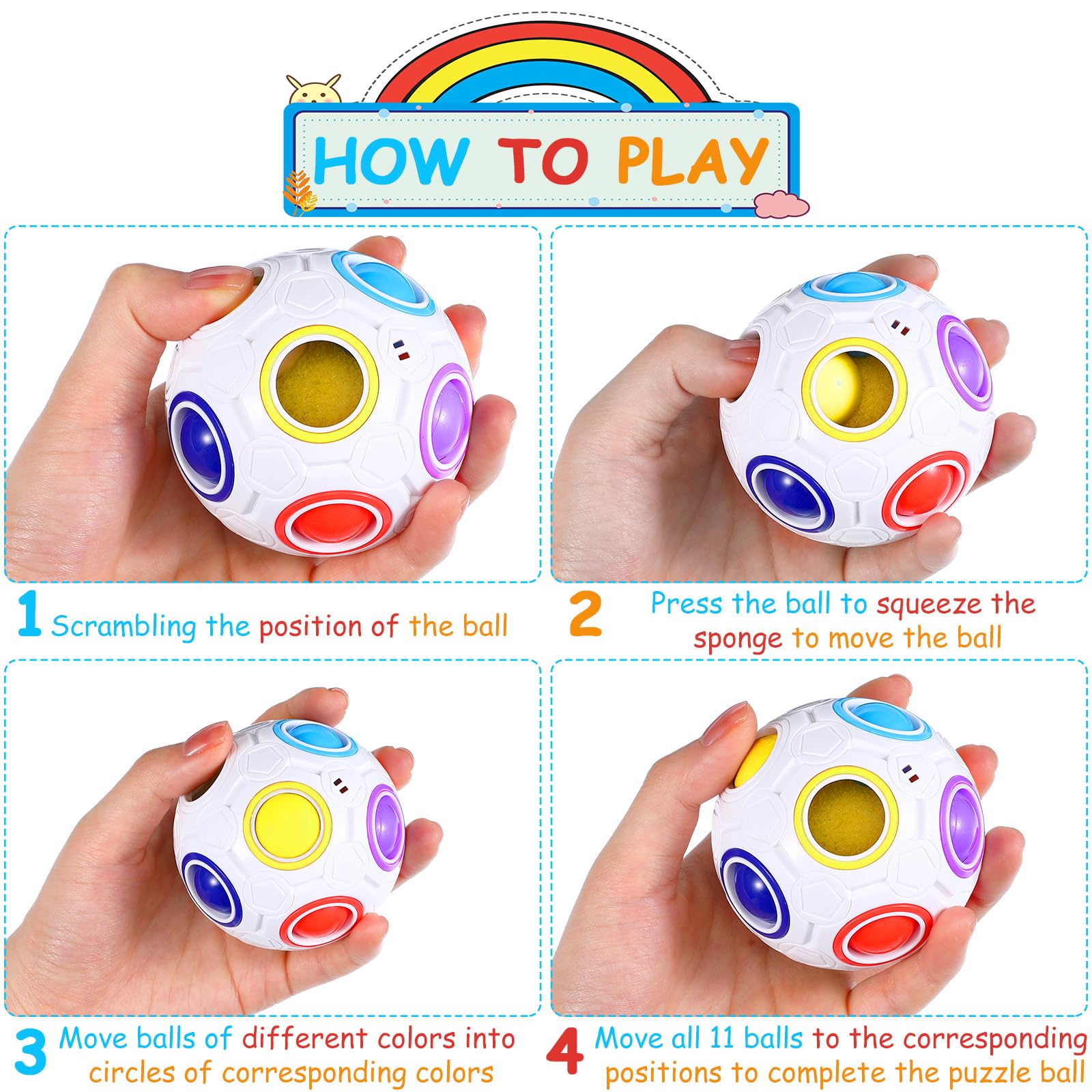 Amazon.com: Lenwen 18 Pack Rainbow Puzzle Ball Magic with 3