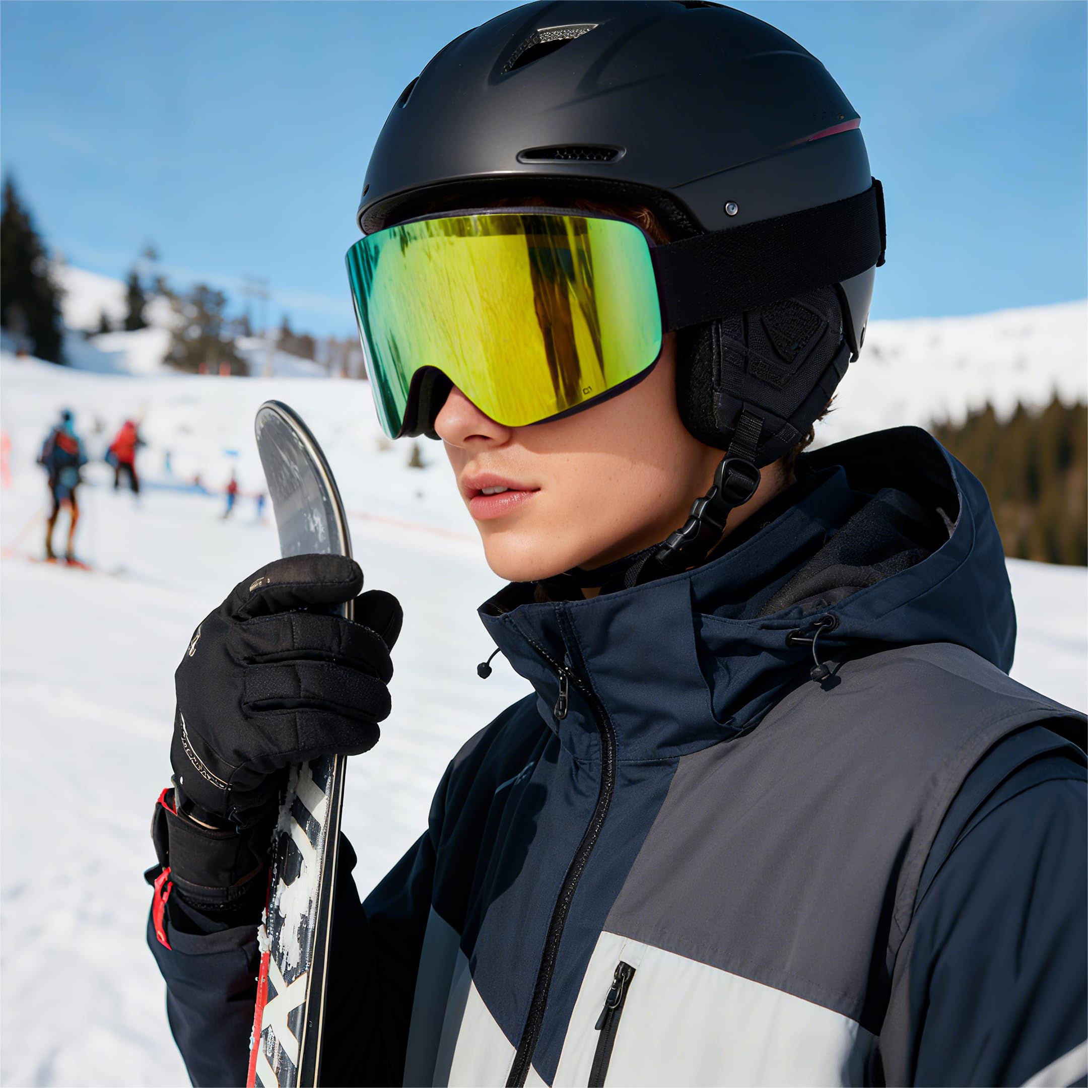 VCOROS Skibrille OTG für Unisex,YH227 Snowboard Brille mit Anti-Rutsch Kopfband UV-Schutz Anti-Nebel,Ski Goggles Vollständig Plattiertes REVO Einstellbare,Skibrillen für Skifahren