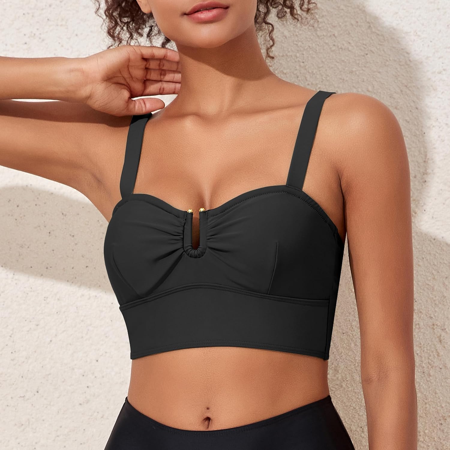 Hilor Women's Underwire Bikini Tops Longline Push Up Swim Top Sexy Midkini Swimsuit Bathing Suit Tops