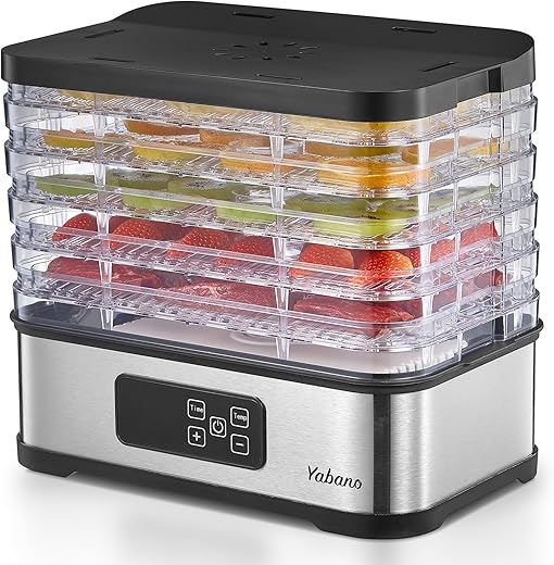 Food Dehydrator Machine with Digital Timer & Temperature Control, 250W Electric Dryer with 5 Trays, Adjustable Presets for Fruits, Meat, Vegetables, Herbs & Dog Treats, BPA-Free