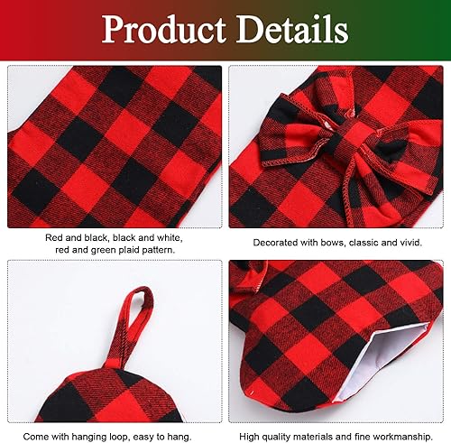 Miniatura 7 de Skylety Pet Dog Christmas Stockings Buffalo Plaid Large Bone Shape Hanging Christmas Stocking Buffalo Plaid Stocking for Xmas Party Family Gathering