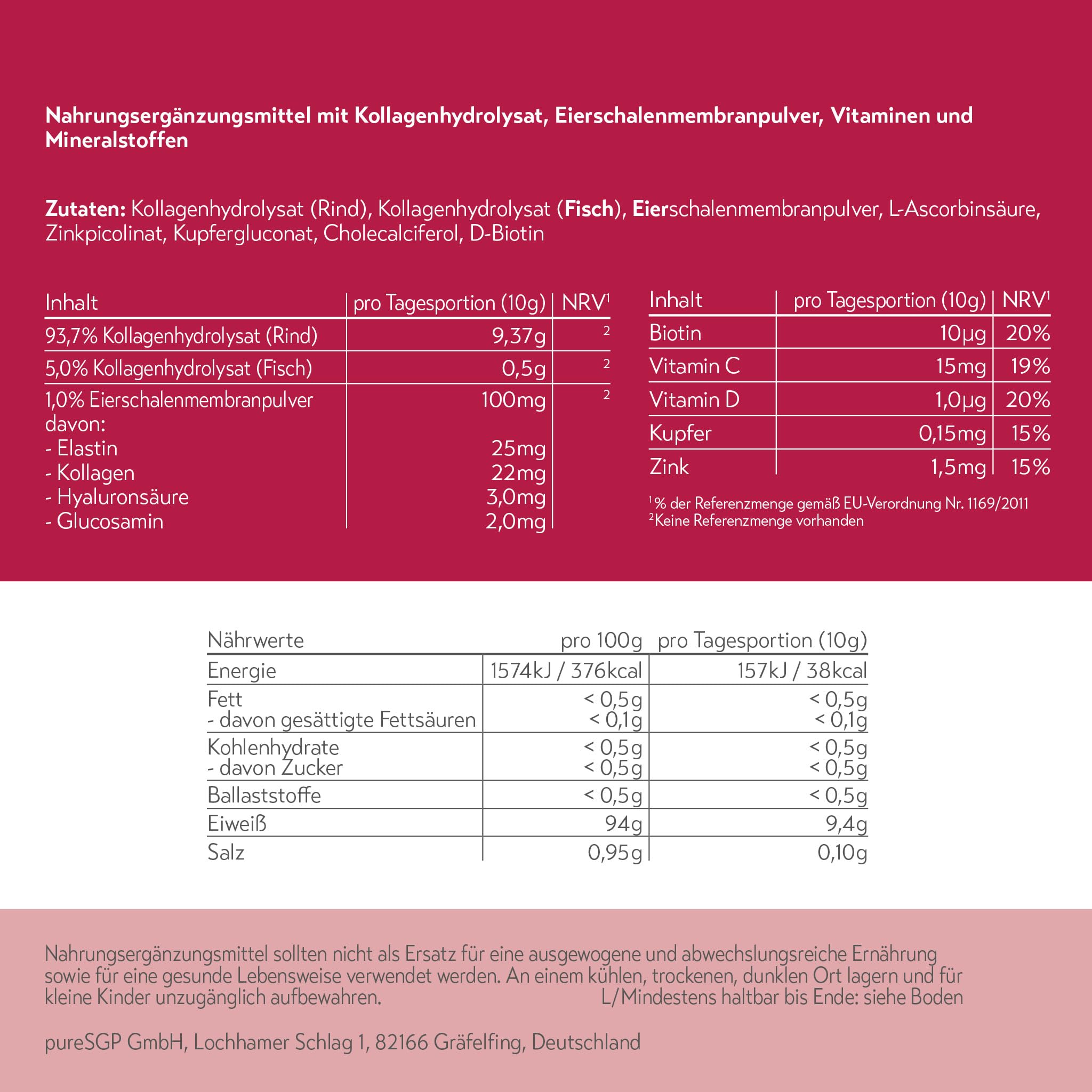 pureSGP® Multi Formula Kollagen Peptide: Reinstes Kollagen in Apothekenqualität - Spezialformel aus Rind, Fisch & Eierschale für ganzheitliche Unterstützung. Kollagentyp I, III, V & X - Mit Vitamin C