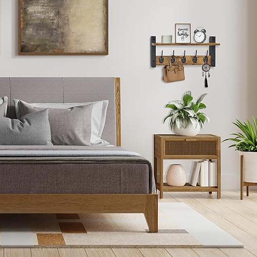 Miniatura 6 de Sorbus Ganchos de pared con estante  Perchero de 16 pulgadas para montaje en pared con 5 ganchos resistentes  Estante de pared flotante con ganchos