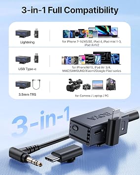 BOYA BOYALINK 3 Wireless Lavalier Microphone for iPhone 7-16, Android, Camera, Mini Microphone with 3-IN-1 RX, AI Noise Reduction, Lapel Mic, App Control, 300m, 30h, Clip On Mic for Video Recording