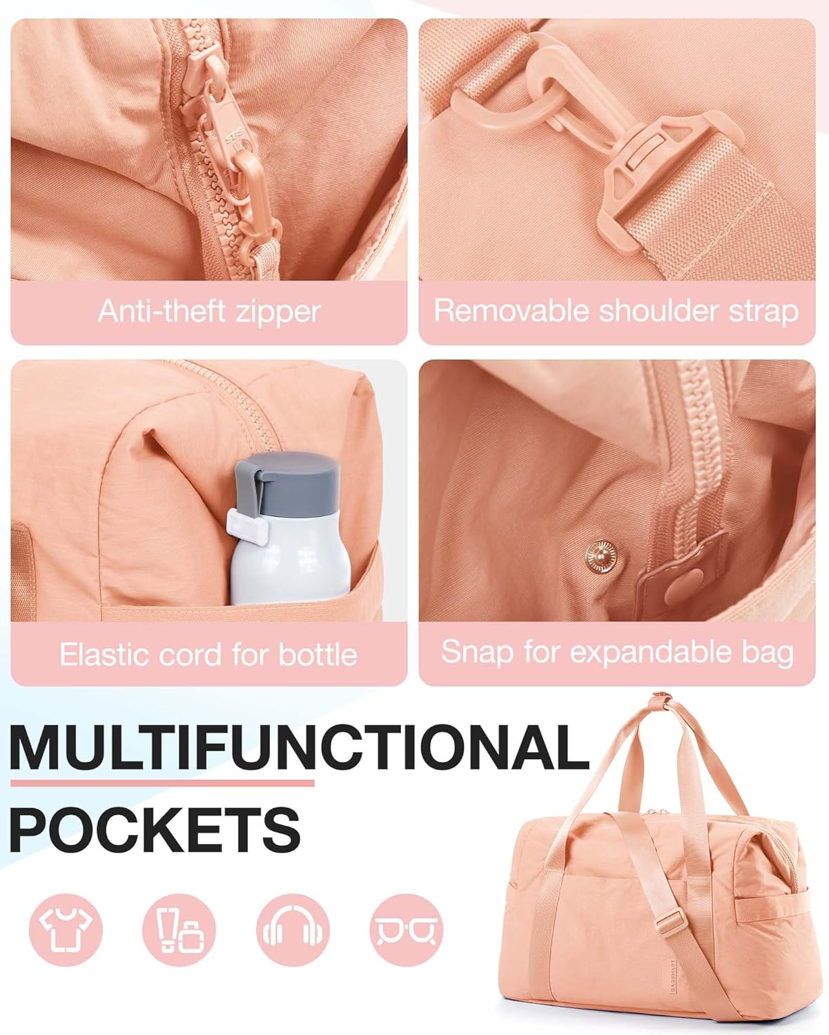 BAGSMART BAGSMART Gym Bag for Women, Carry on Weekender Overnight Bag, Travel Duffel Bags with Trolley Sleeve, Personal Item Travel Bag Tote Bag Workout Dance Bag(Orange-Large)