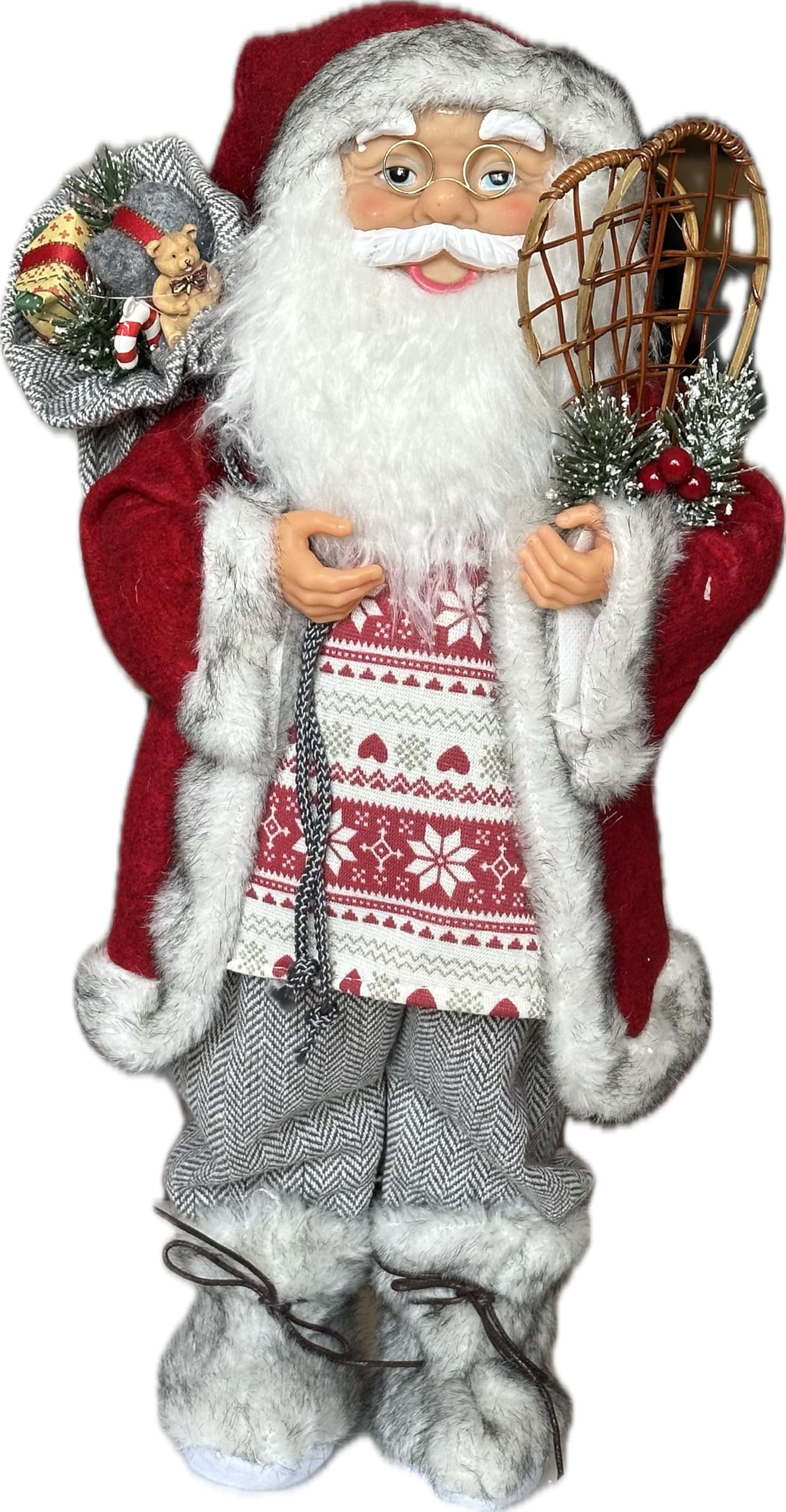 MaRab Santa Weihnachts- Deko Figur Weihnachts- Mann Nikolaus aus Textil, Kunststoff Und Holz In Rot, ca. 46 cm Deko Für Weihnachten