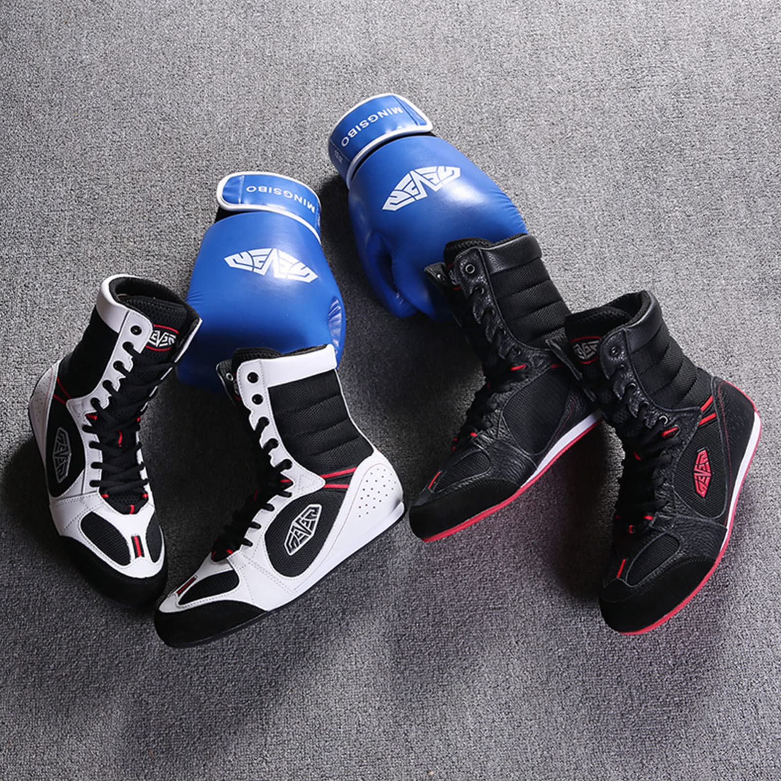High Top męskie buty bokserskie, sparingowe bokserki, trampki, ochraniacze kostki, przysiady, lekkie kulturystyka, podnoszenie ciężarów, buty MMA, czarne, 37