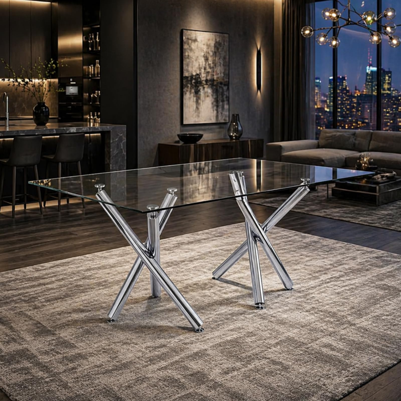 Amazon.com - Ebullient 71“ Glass Dining Table,Dining Room Table