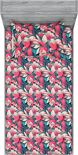 Miniatura 17 de Ambesonne Geometric Fitted Sheet & Pillow Sham Set, Minimalist Vibe Retro Pattern of Waves and Circles Scandinavian, Decorative Printed 3 Piece Pale