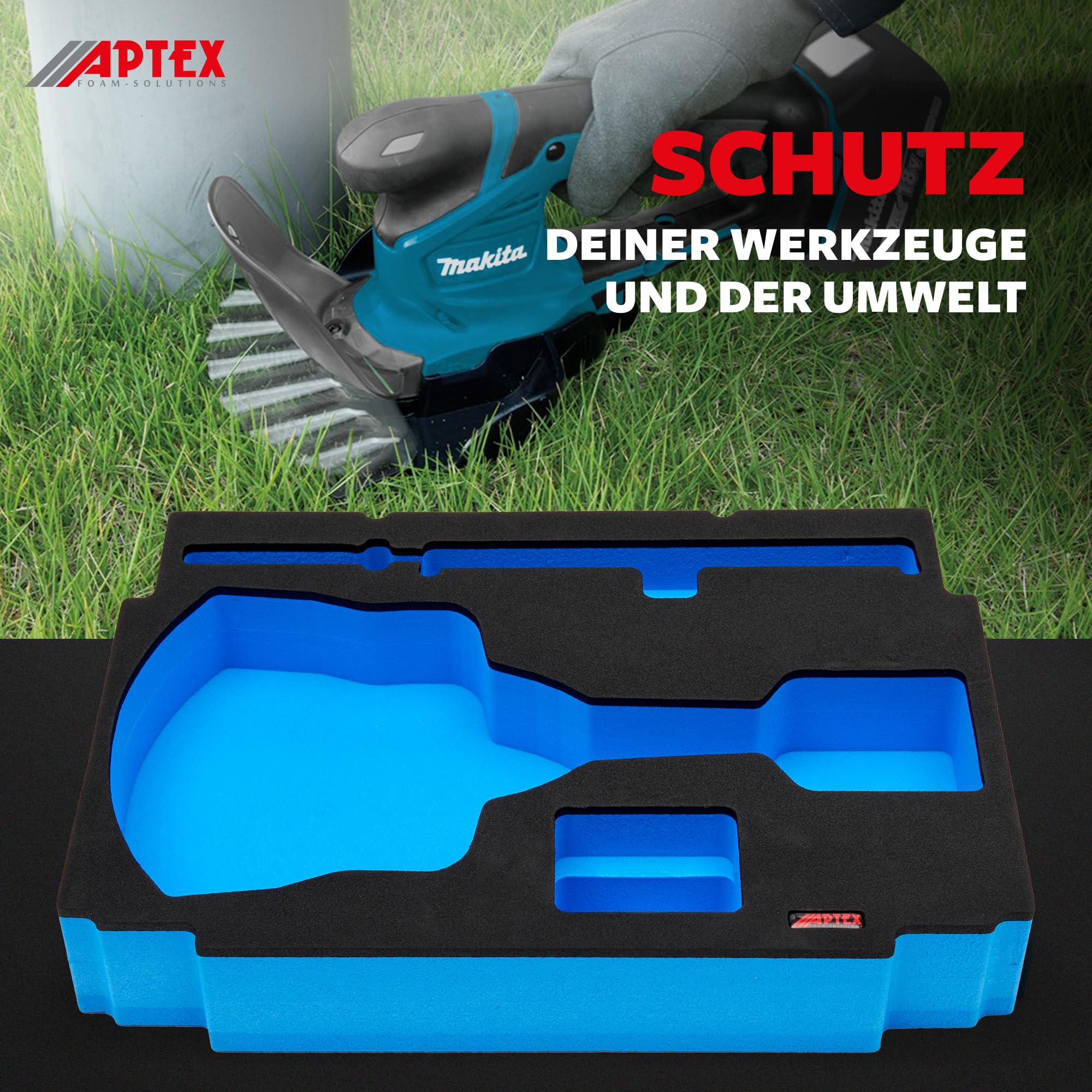 APTEX Schaumeinlage für Makita DUM 604 Akku‑Grasschere – Polstereinlage & Schaumstoffpolsterung für MakPac Gr. 3‑4 und Makita Zubehör