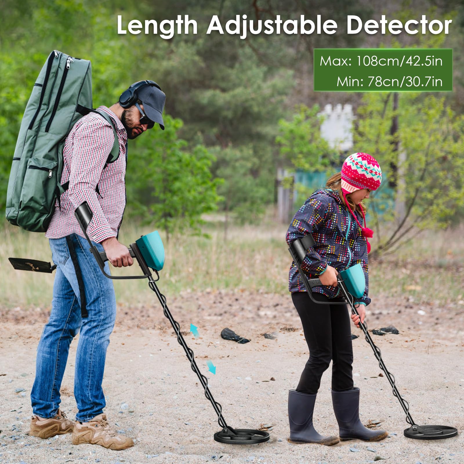 Détecteurs de Métaux Haute Précision Hauteur Réglable, Professionnel Détecteurs de Métaux Bobine de Recherche Étanche de 25 cm avec pour Enfants et Adultes, Batterie Rechargeable