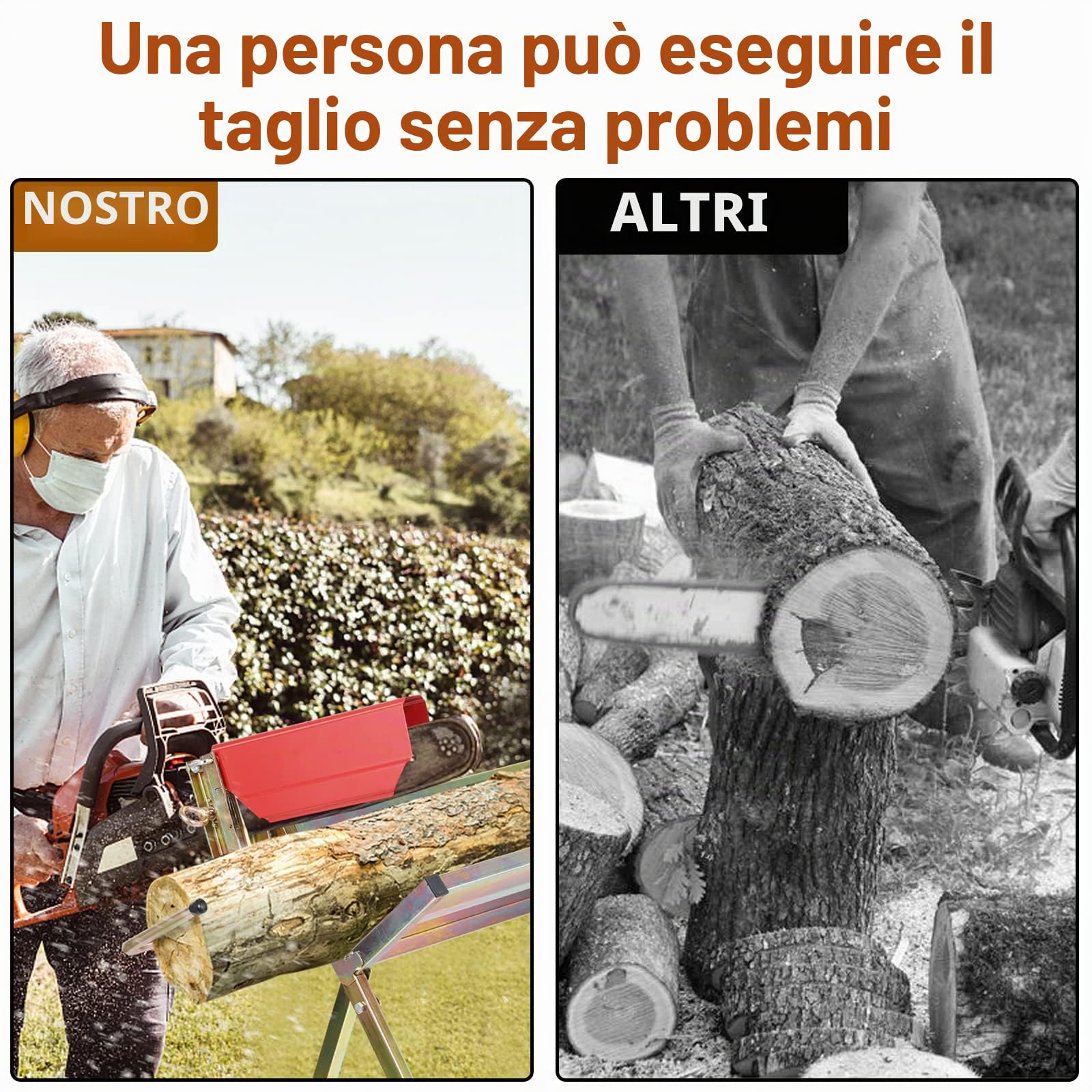 Herrselsam Cavalletto con supporto per motosega, paracatena, asta di misurazione, fino a 150 kg, 81 x 72 x 78,5 cm, supporto pieghevole, adatto per segheri, officine
