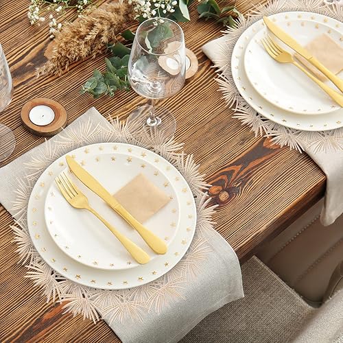 Miniatura 3 de Juego de 6 manteles individuales redondos dorados, elegantes manteles individuales para mesa de comedor, vacaciones, boda, manteles individuales