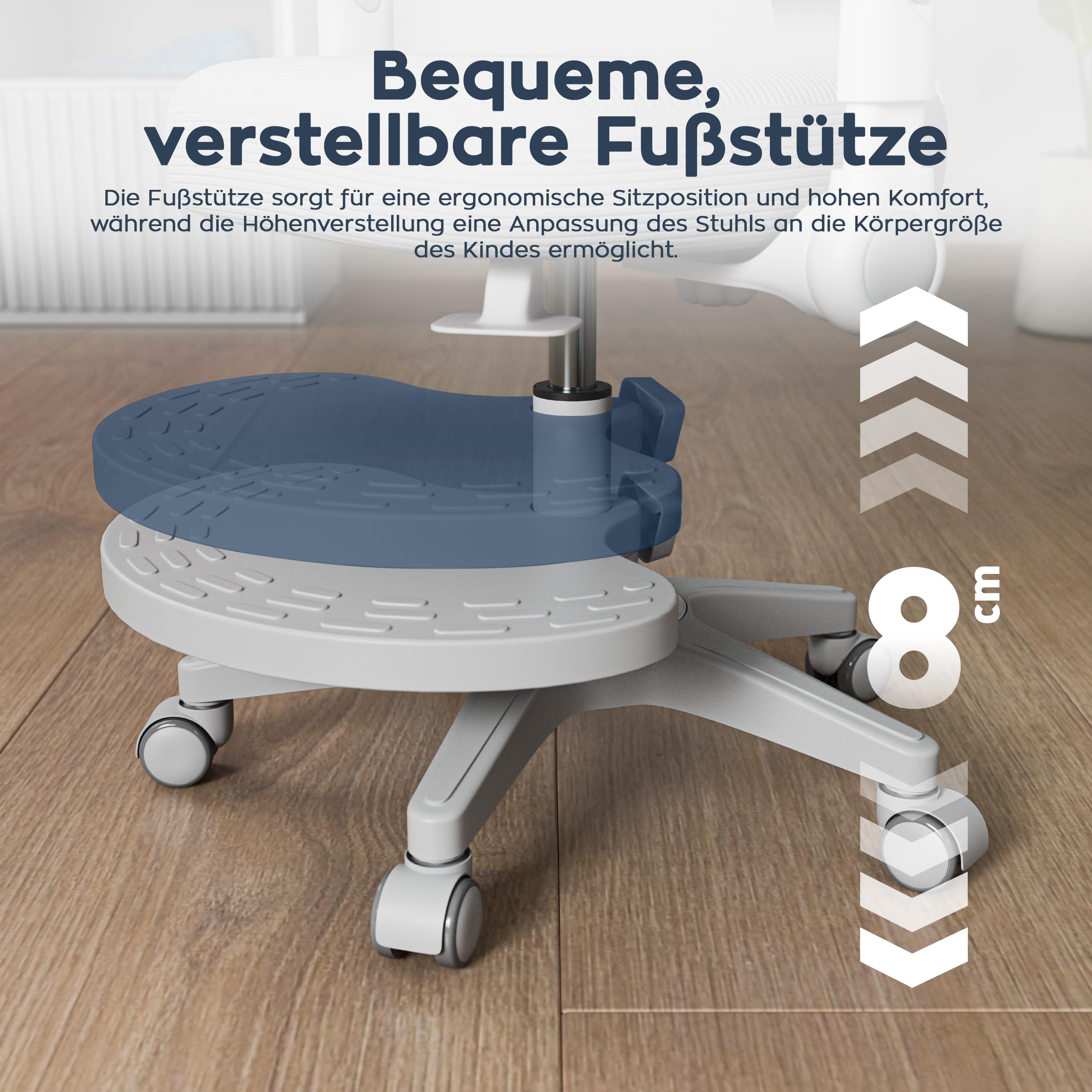 MARK ADLER Junior 5.0 Kinder Schreibtischstuhl ergonomisch – Mitwachsender Kinderschreibtischstuhl mit Fußstütze – Höhenverstellbar – Kinderstuhl für gesunde Haltung 80–170 cm – Grau
