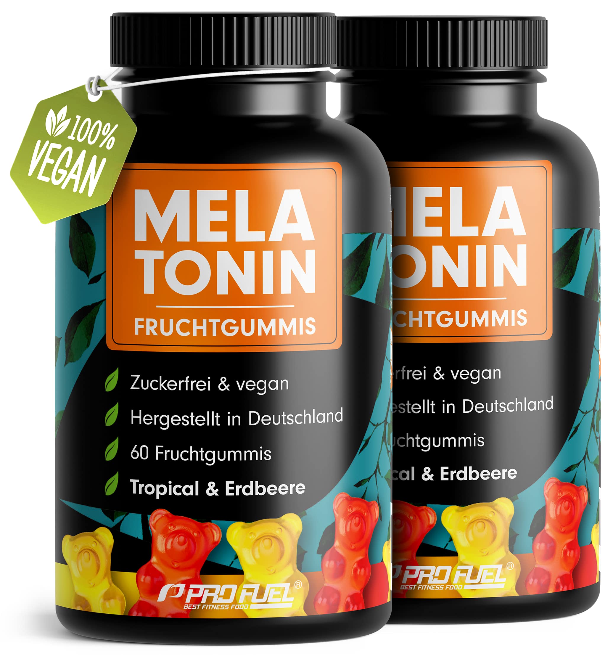 Melatonin Gummies 2x60 mit 0,5 mg bioaktivem Melatonin - leckerer Früchte-Mix-Geschmack - Optimal hochdosiert - Gummibärchen mit Melatonin - Zuckerfrei, laborgeprüft & 100% vegan - Made in Germany