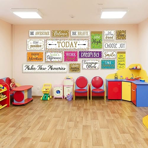 Miniatura 6 de Outus Juego de 22 letreros motivacionales para decoración de aula con confeti dulce para el aula, decoración de tablón de anuncios, para el regreso