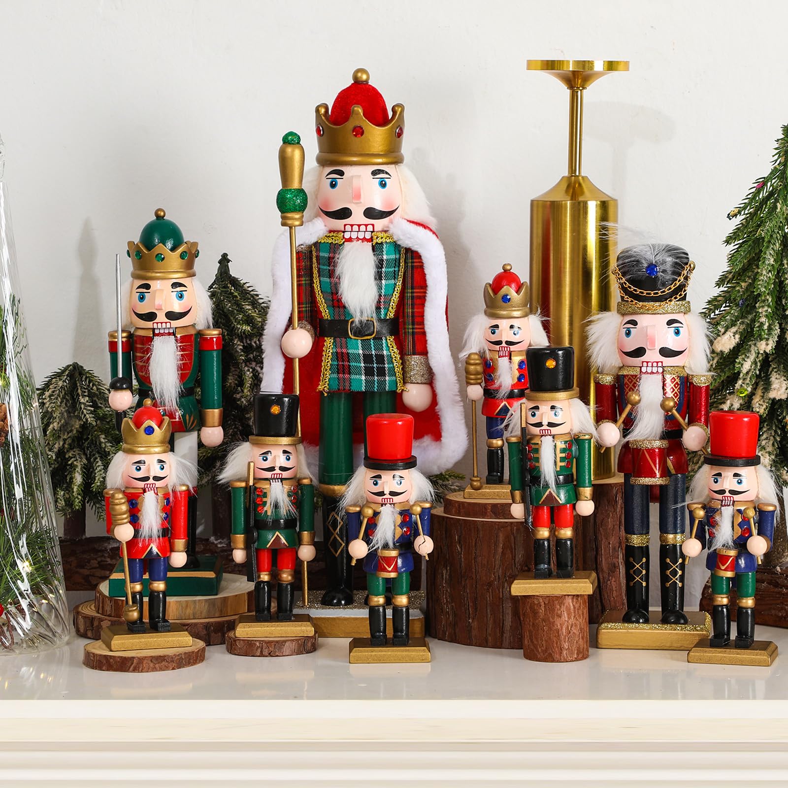 Syhood Nussknacker aus Holz, Weihnachtsdekoration, Nussknacker, Weihnachtsdekoration, Sammlerstück, Nussknacker-Figuren, Holz-Nussknacker, Soldat für Tisch, Schreibtisch, Kamin, 9 Stück