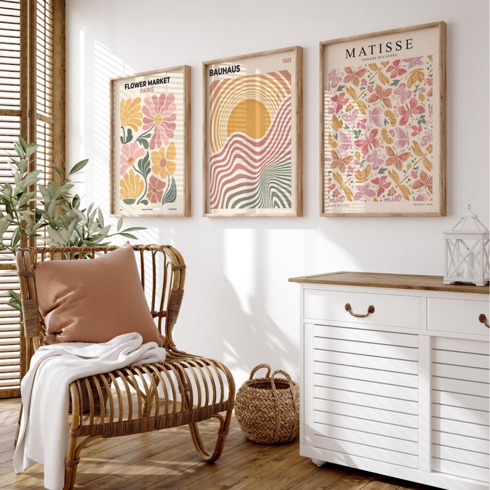 JORCEDI Boho Flower Market Canvas Wall Art Set of 3, Abstract Floral Posters Modern Botanical Prints for Living Room Bedroom Decor, 21x30-50x70cm, Unframed (21x30 cm,A)
