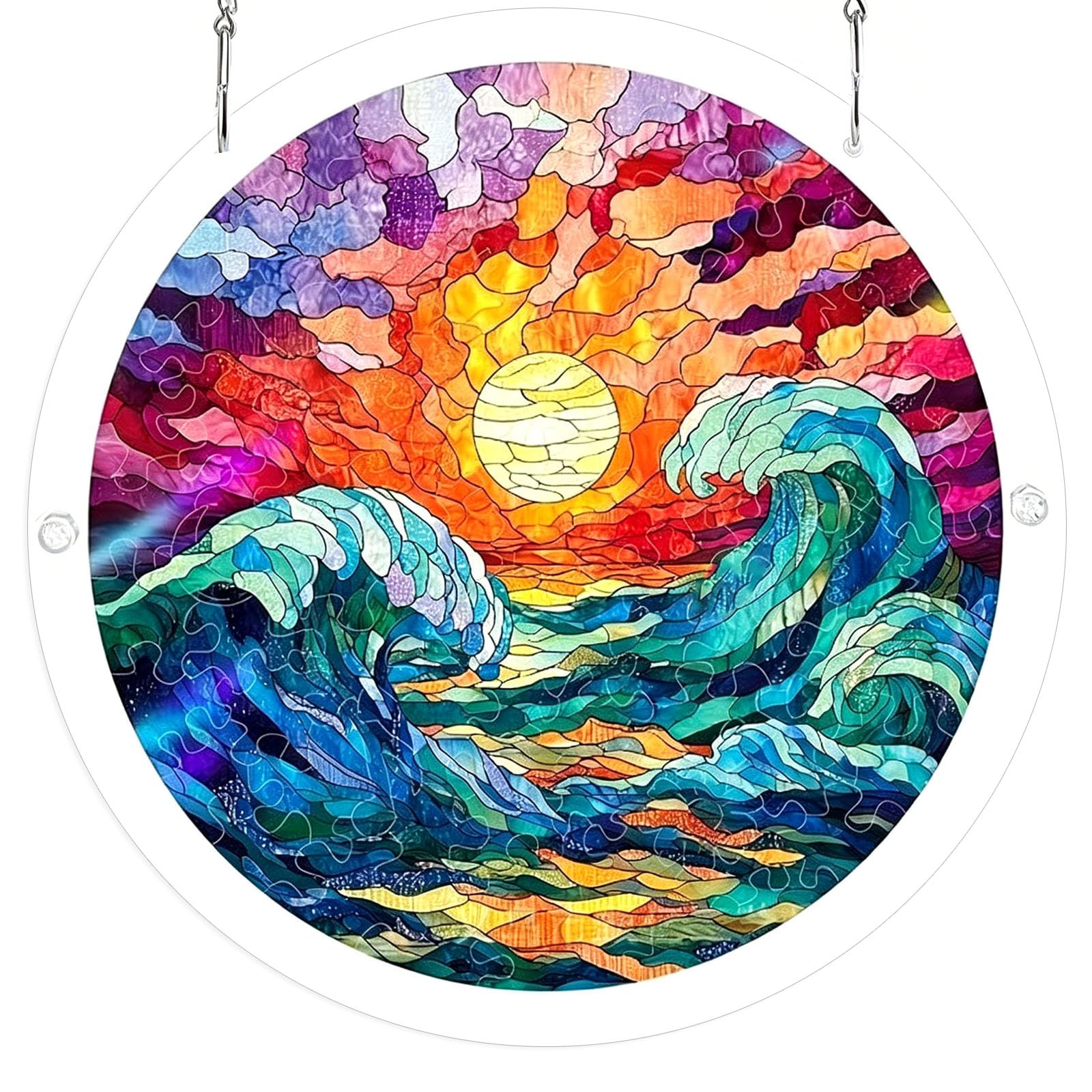 Puzzle Suncatchers Stained Glass Window Hanging Decors Colorful Acrylic Sun Catchers for Homen Garden Ornament Acrylic Puzzle Suncatchers