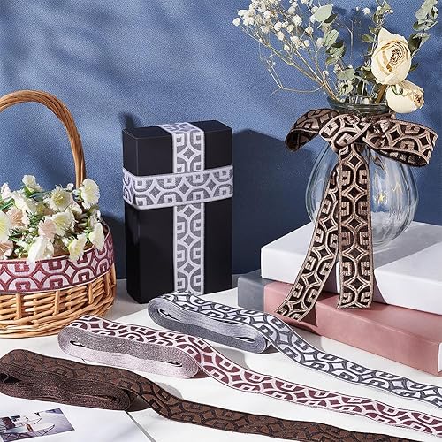 Miniatura 4 de NBEADS Cintas jacquard bordadas de flores de 5.47 yardas, 3-38 pulgadas, tela tejida en camello, ribete de encaje de chenilla para costura,