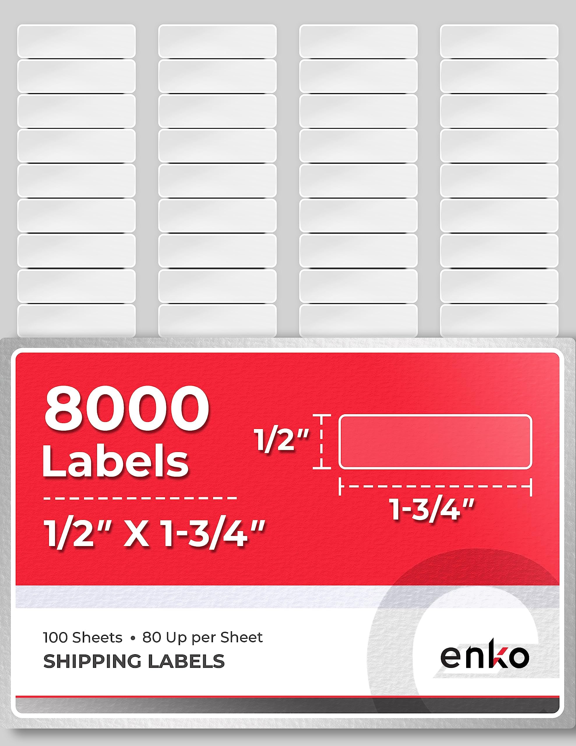 enKo 8000 Labels, 1/2" x 1-3/4" - White - Address, Mailing, Shipping & Barcode Blank Labels for Laser and Inkjet Printers