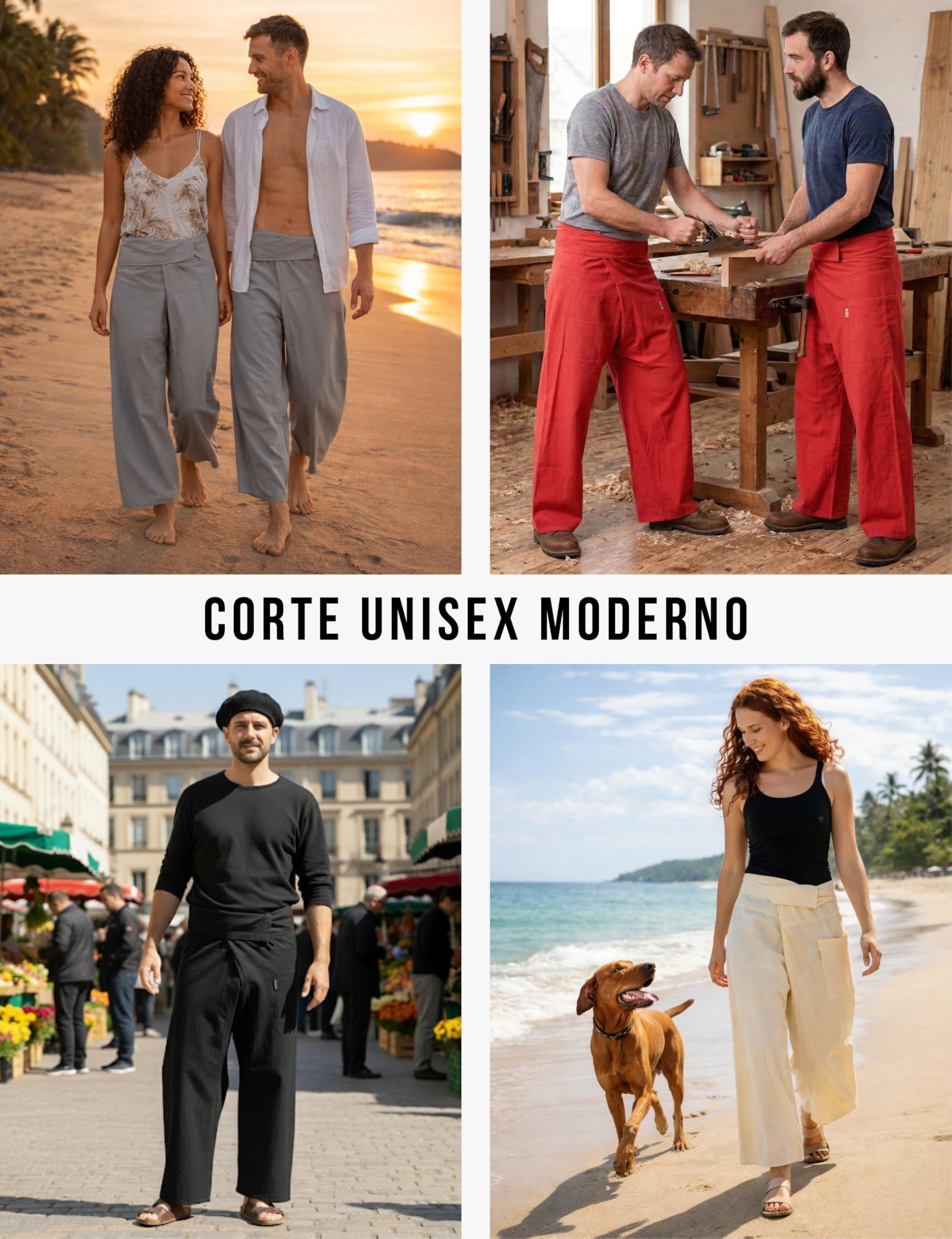 PANASIAM Pantalón Pescador tailandés de algodón para Mujer y Hombre - Pantalón tailandés Ancho Unisex con Ajuste Flexible en 2 Largos - Ideal para Yoga y Artes Marciales