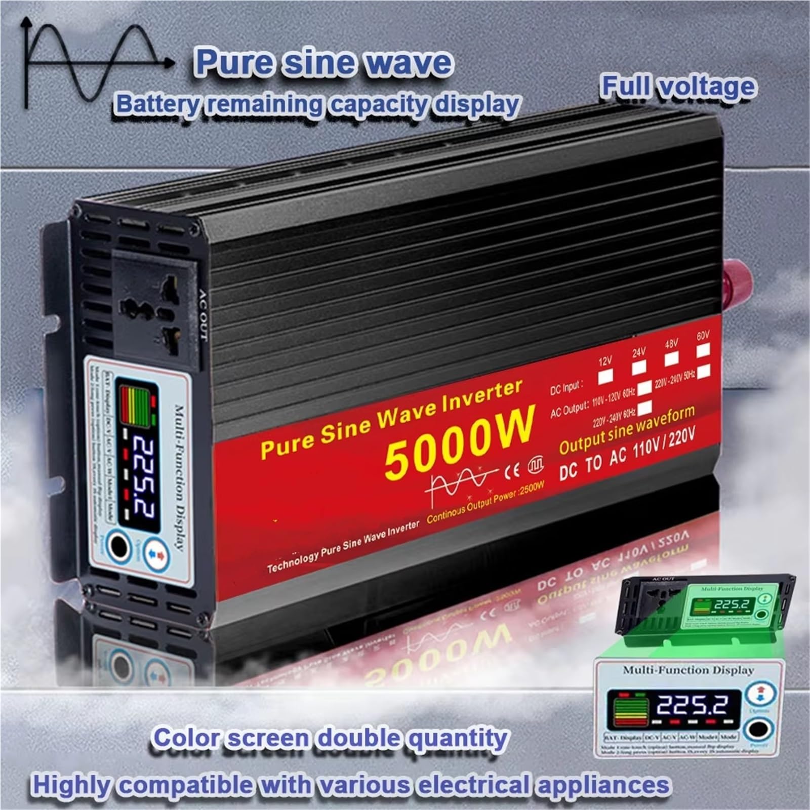 Inversor Inversor Solar De Onda Sinusoidal Pura CC 12V/24V CA 110V-120V 60HZ 2000W 3000W 4000W 5000W Transformador De Voltaje Convertidor Potencia(24v,3000W)