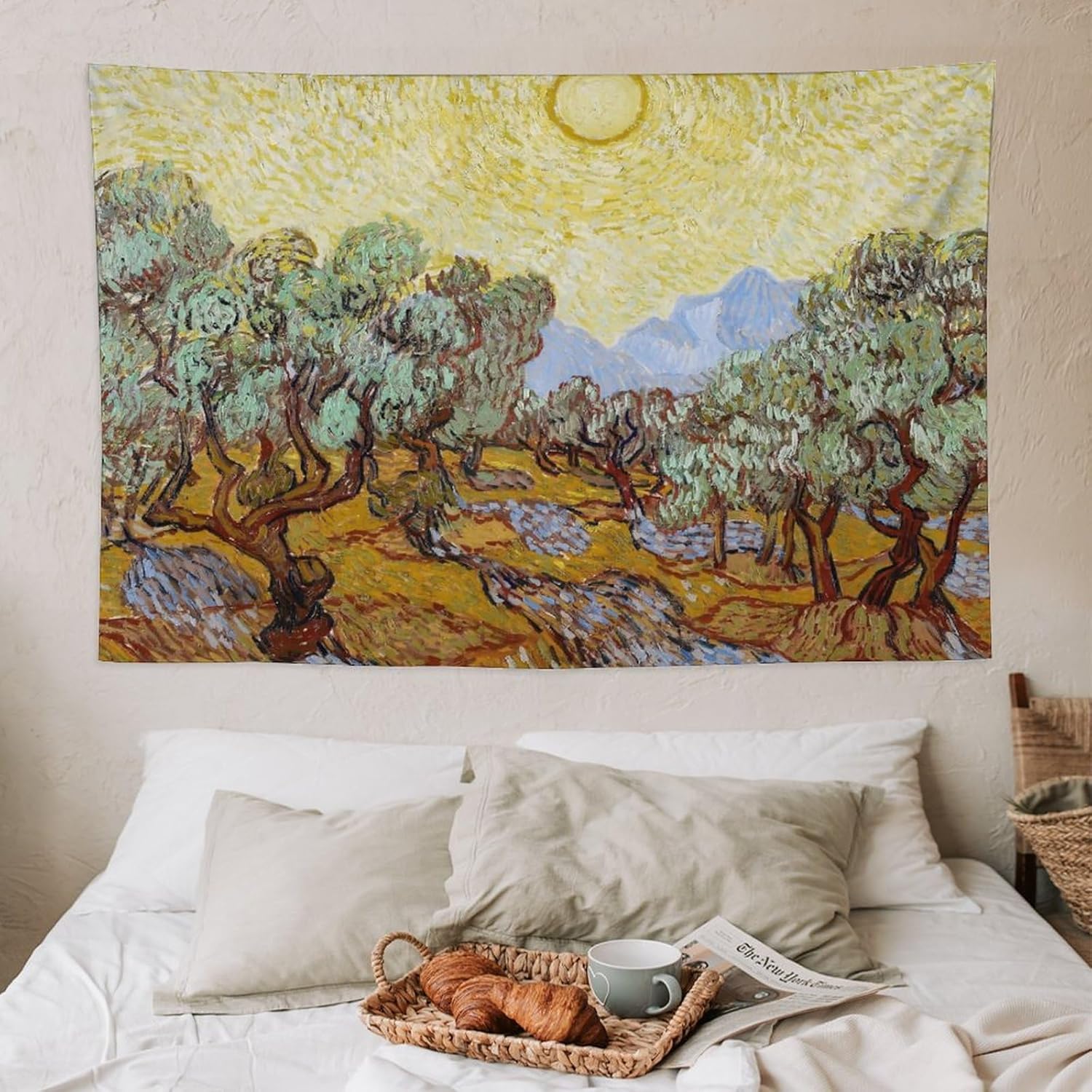 Van Gogh Olive Trees Tapestry Wall Hanging, Vintage Art Wall Decor for Bedroom, Dorm, Living Room, Aesthetic Polyester Tapestry with Hanging Accessories,40x60 Inch