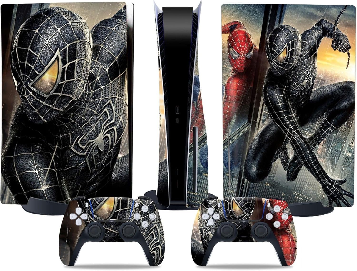 MaD Vision® Extra-Durable Skin Kit per PlayStation 5 (PS5) Disc | Set di Pellicole Adesive in Vinile Opaco per la Console e 2 Controller - per Spiderman Design