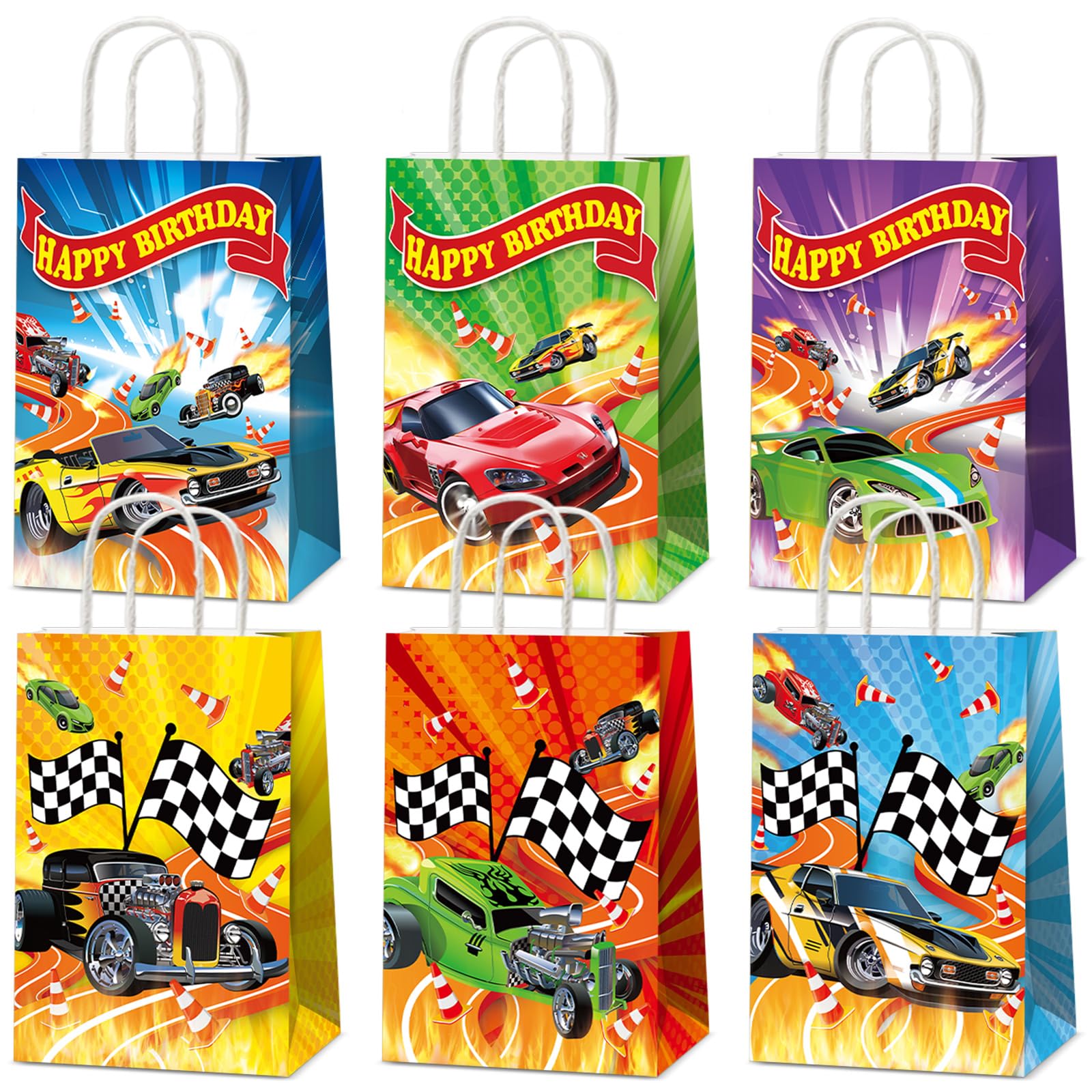12PCS Hot Car Happy Birthday Party Favor Bags Wheels Car Party Supplies Race Car Party Treat Bags Hot Car Happy Birthday Game Party Gift Goodie Bags for Baby Shower Hot Car Wild Racer Party Favors