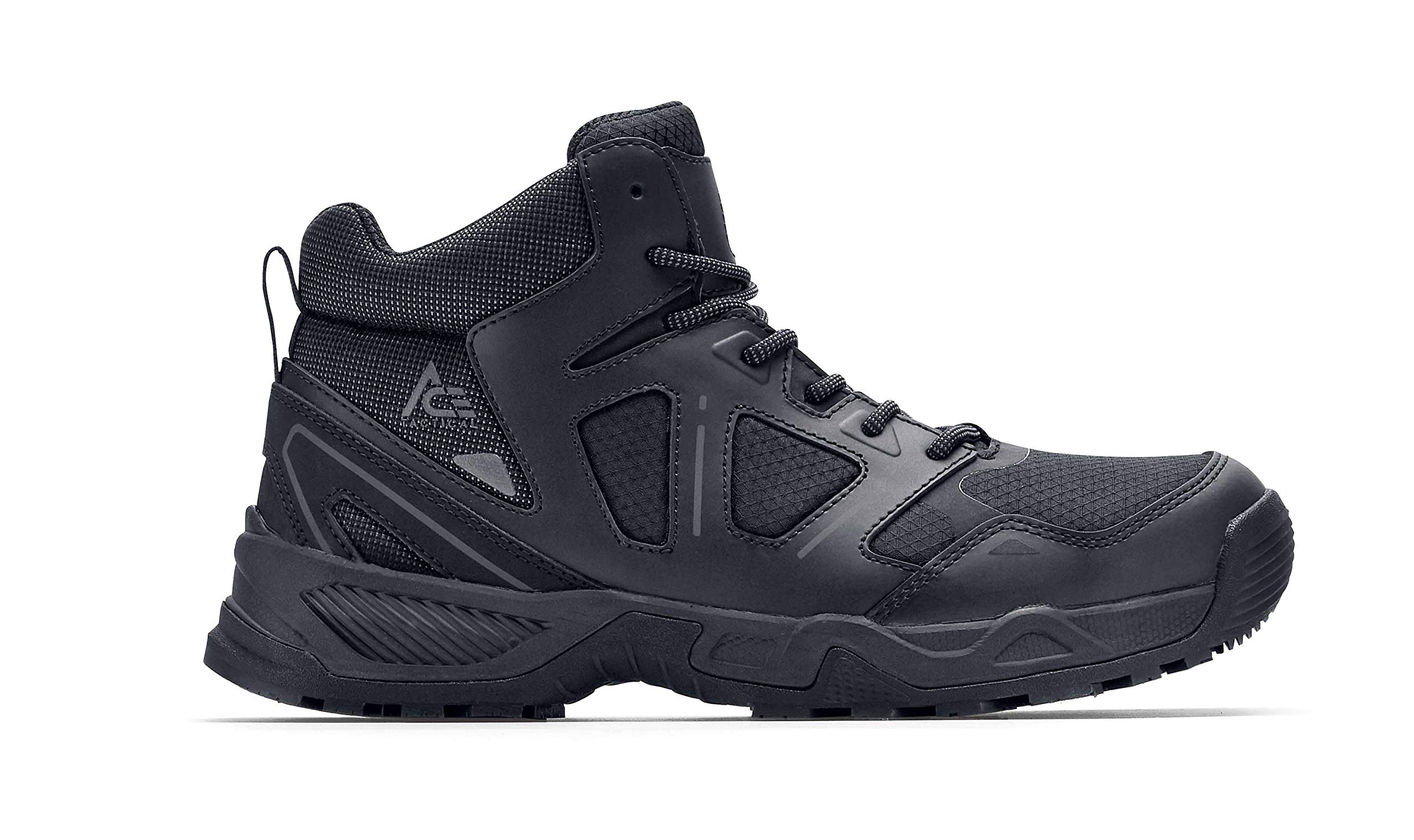 Shoes for Crews Defender Mid, Men's, Women's, Unisex Soft Toe (ST) Work Shoes, Slip Resistant, Water Resistant, Black, Men's 4.5 / Women's 6