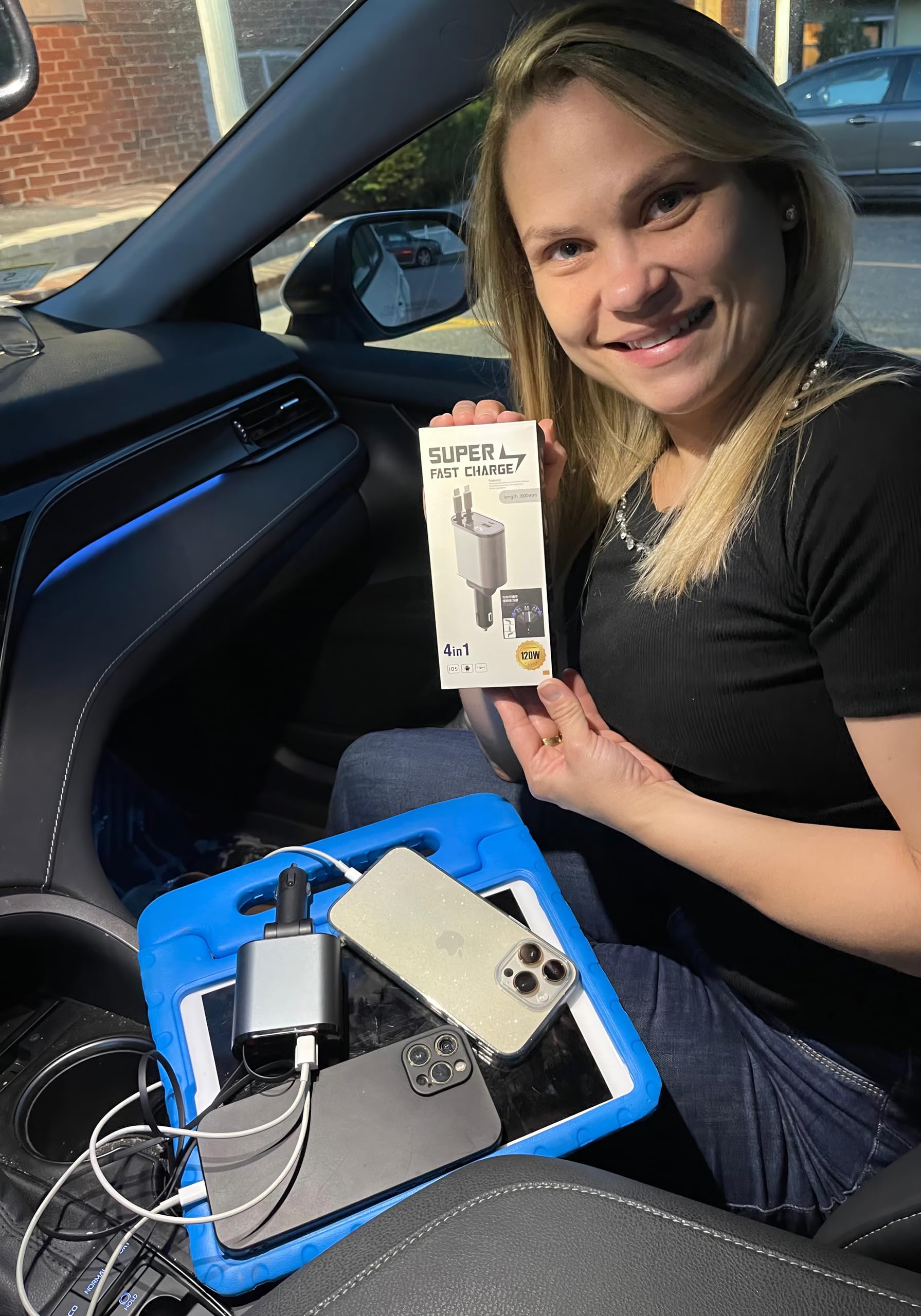 Multi Charge Pro - Cargador de Coche retráctil USB C para iPhone, Carga rápida, 120 W, 4 Puertos USB-C y USB-A y Lightning iPhone, Samsung, tabletas...