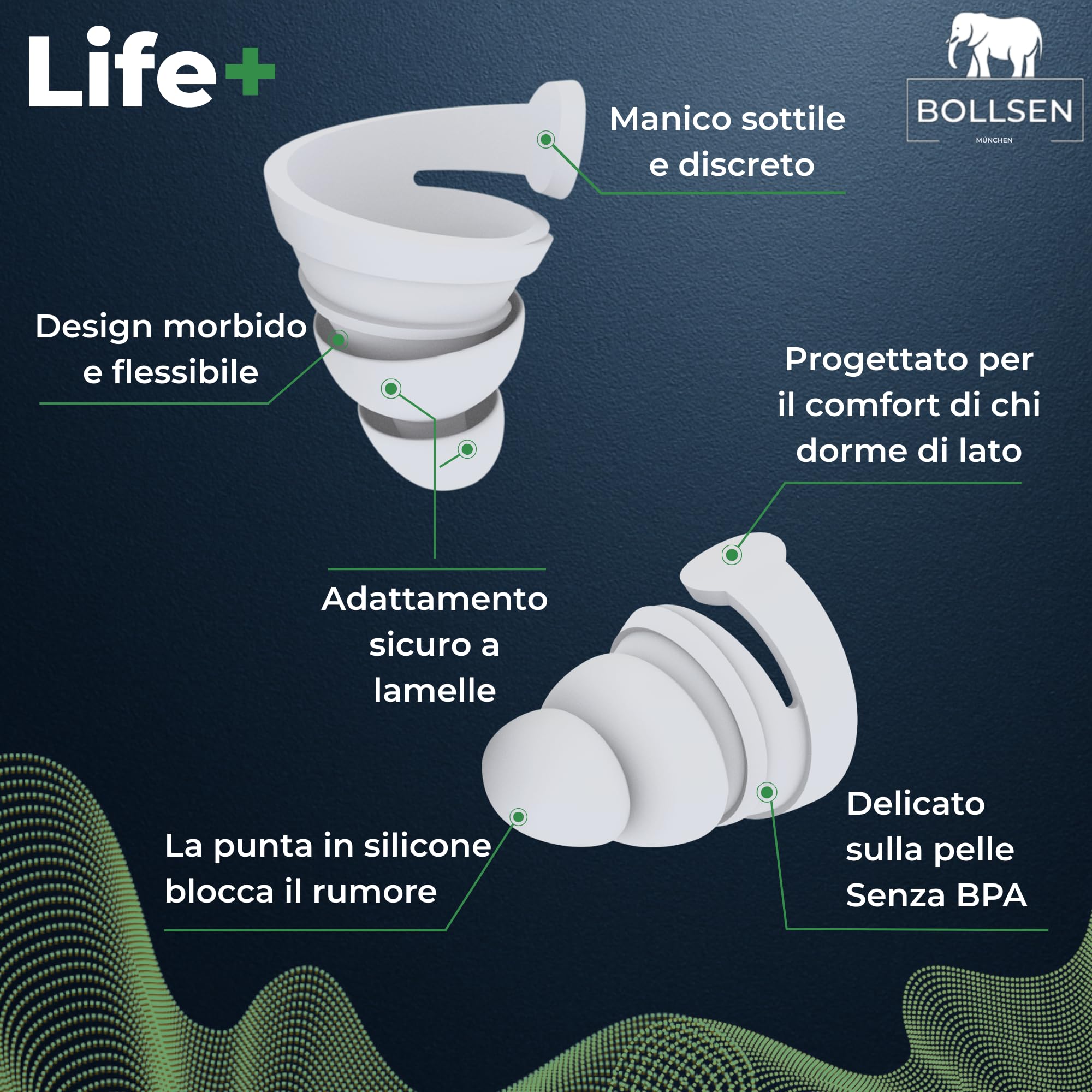 BOLLSEN Life+ Tappi per Dormire – Tappi in Silicone Antirumore – Attenuazione del rumore SNR 24 dB – Comodi da indossare tutto il giorno e la notte – Resistenti e riutilizzabili fino a 100 volte (3)