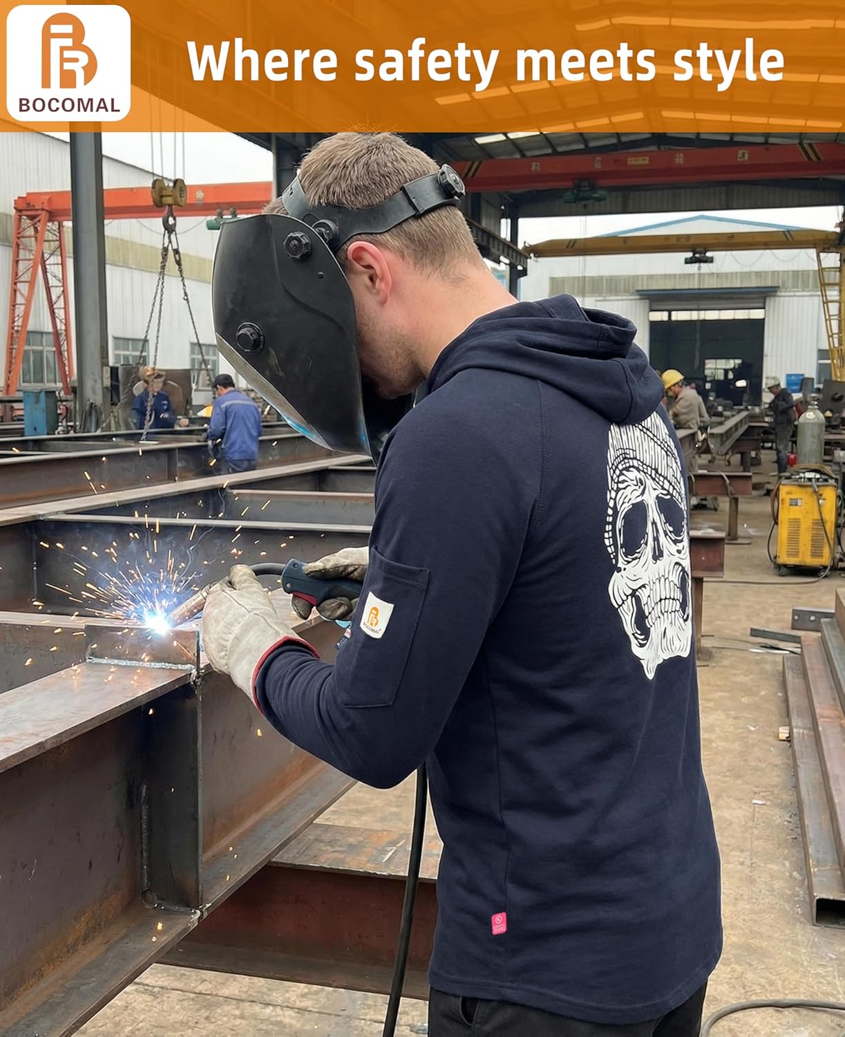 BOCOMAL FR Hooded T Shirts 7.1oz Flame Resistant FR Shirt NFPA2112 CAT2 Fire Retardant Work Hoodies - Image 2